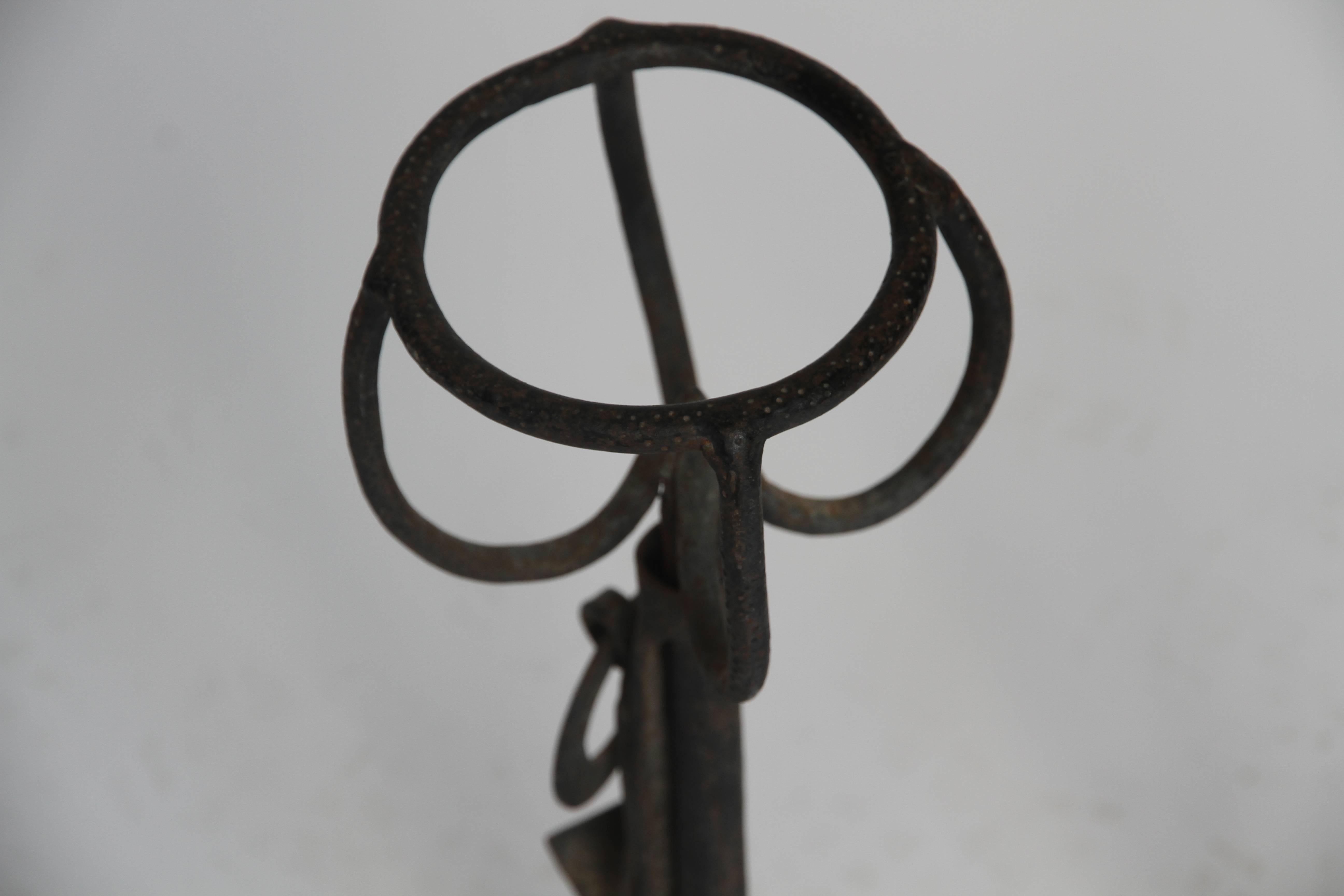 17th-18th Century Pair of French Gothic Iron Andirons 