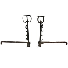 17th-18th Century Pair of French Gothic Iron Andirons "Landiers" or Fire Dogs