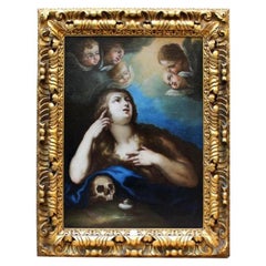 17th-18th Century Penitent Maddalena Painting Oil on Canvas by Litterini