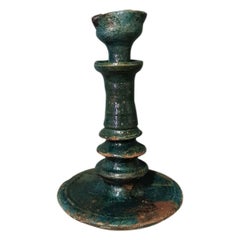 17th-18th Century Persian Blue Glazed Pottery Standing Oil Lamp