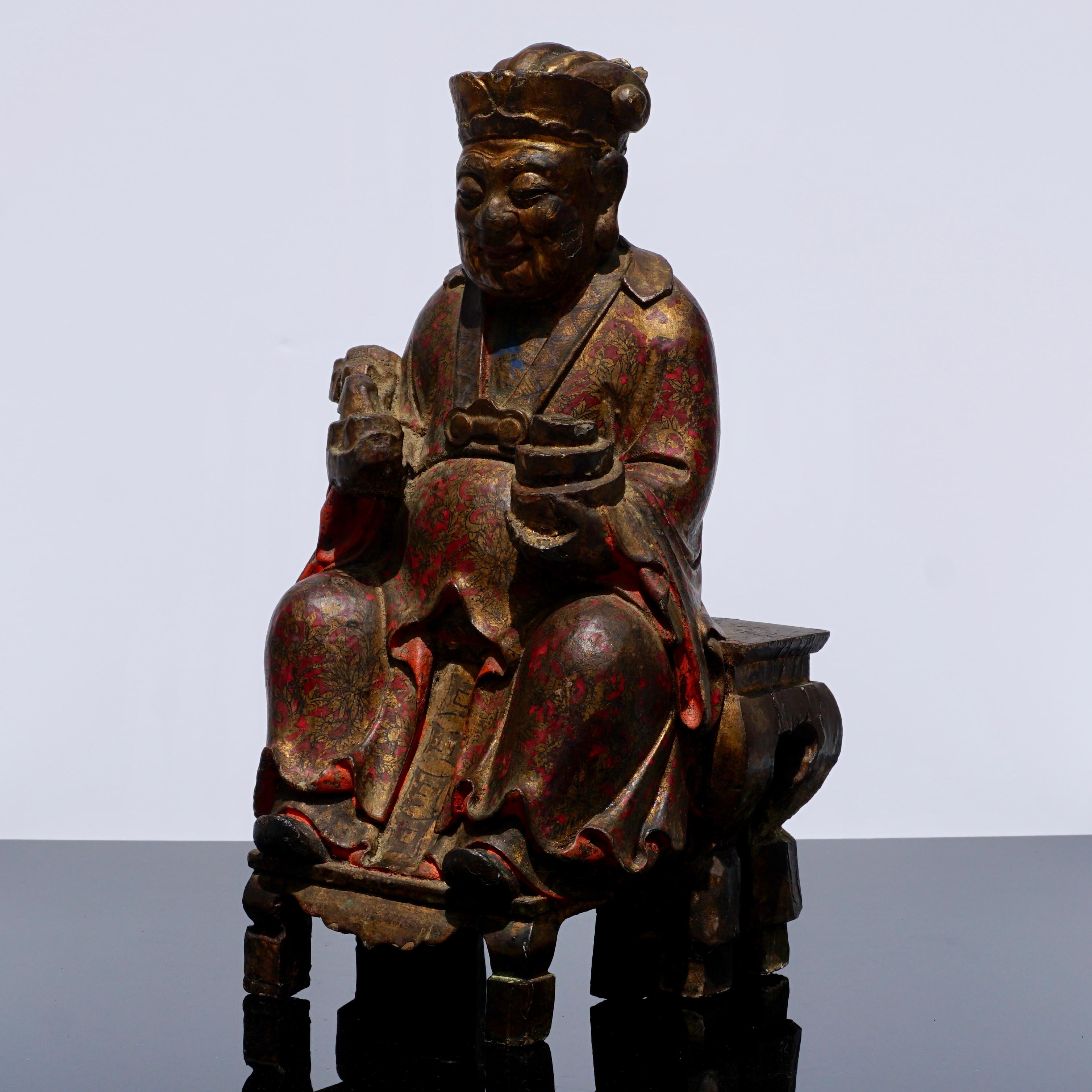 Chinese 17th-18th Century Polychromed Carved Buddha Statue