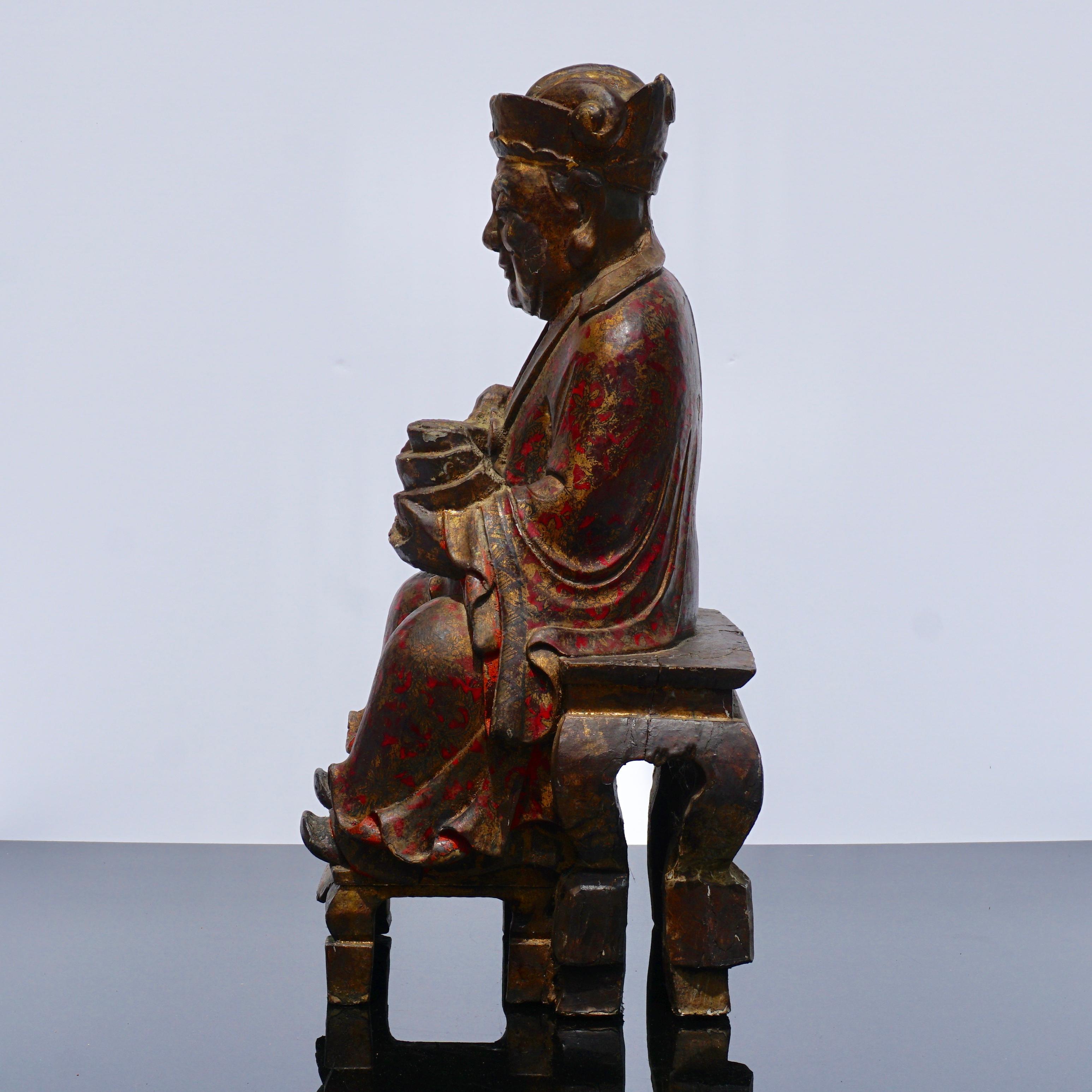 17th-18th Century Polychromed Carved Buddha Statue In Excellent Condition In Dallas, TX