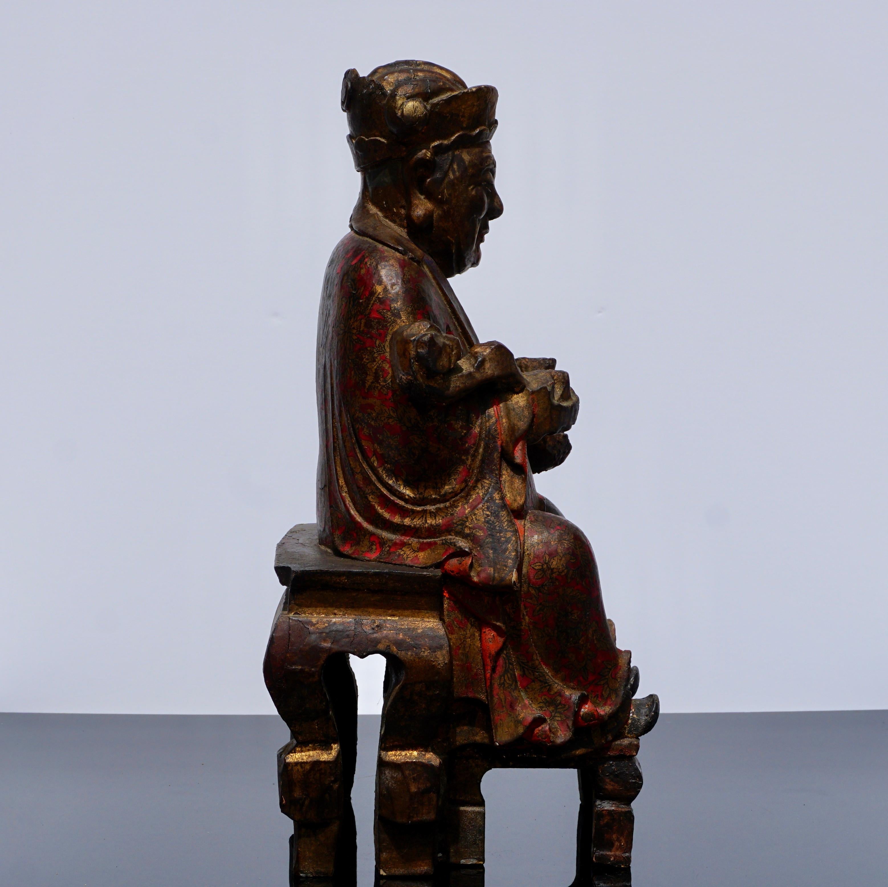 18th Century and Earlier 17th-18th Century Polychromed Carved Buddha Statue