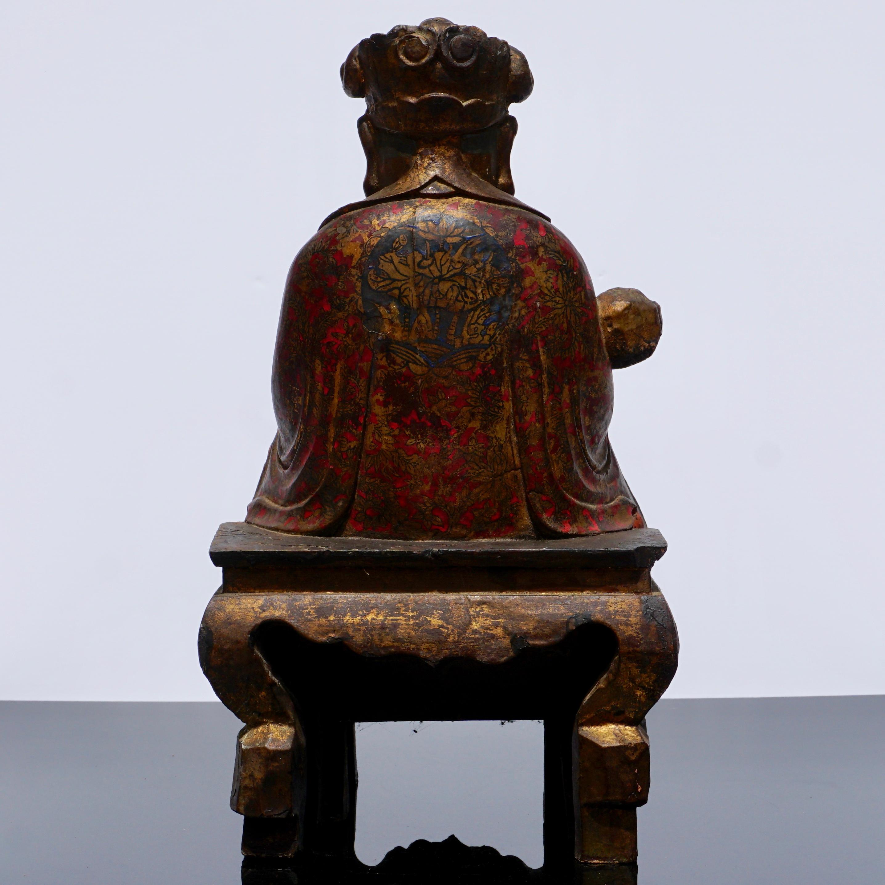 Wood 17th-18th Century Polychromed Carved Buddha Statue