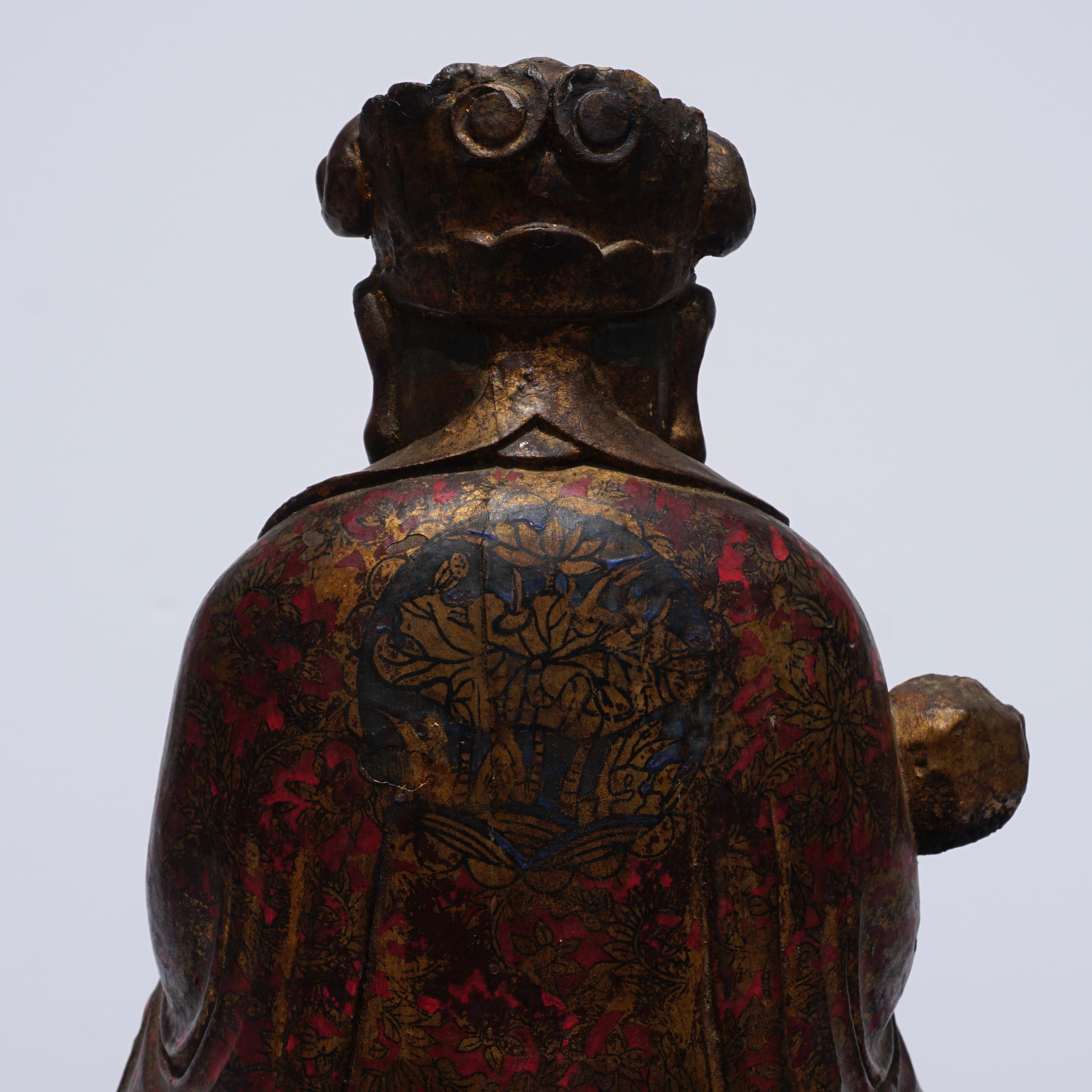 17th-18th Century Polychromed Carved Buddha Statue 1