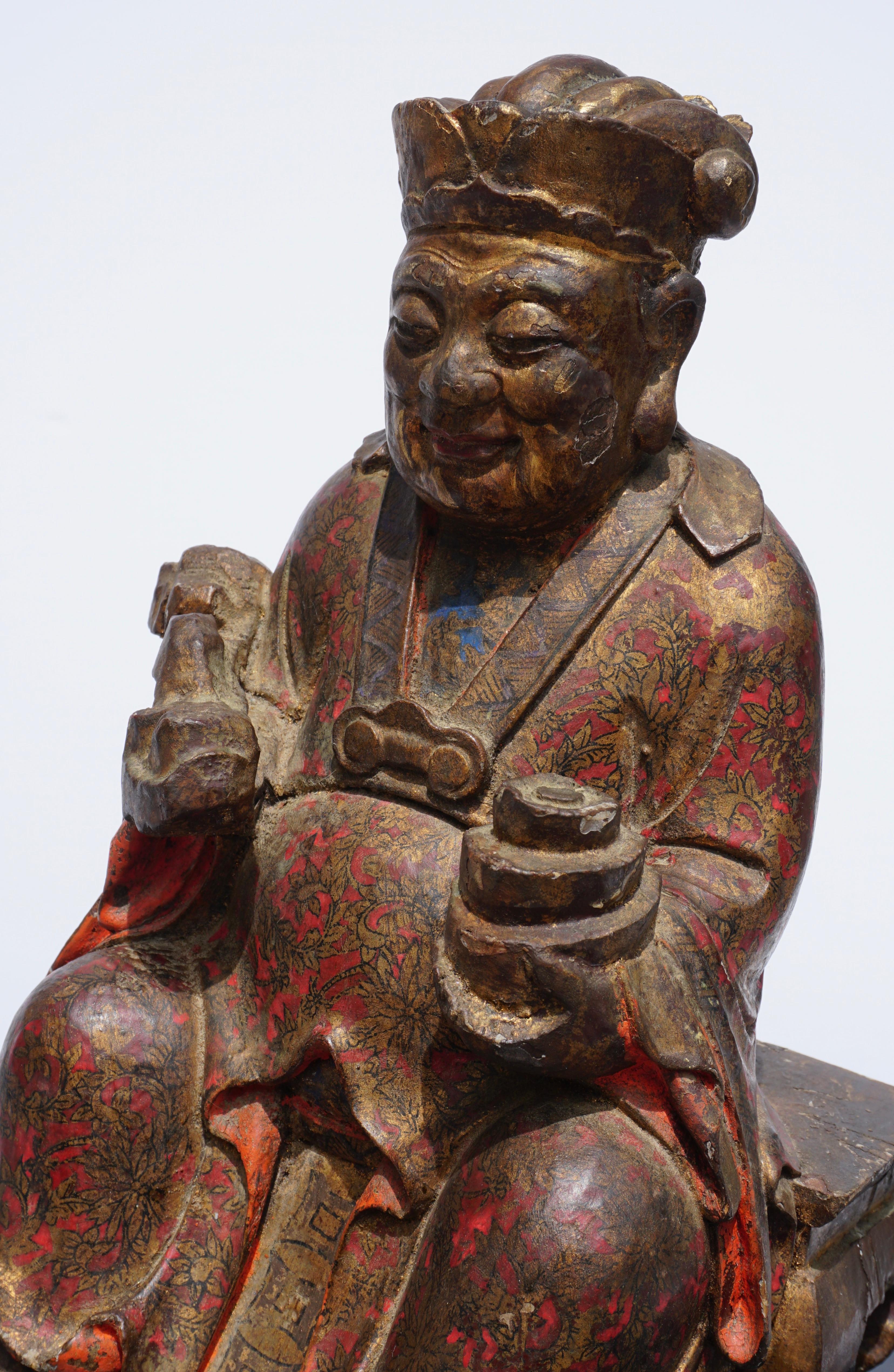 17th-18th Century Polychromed Carved Buddha Statue 2