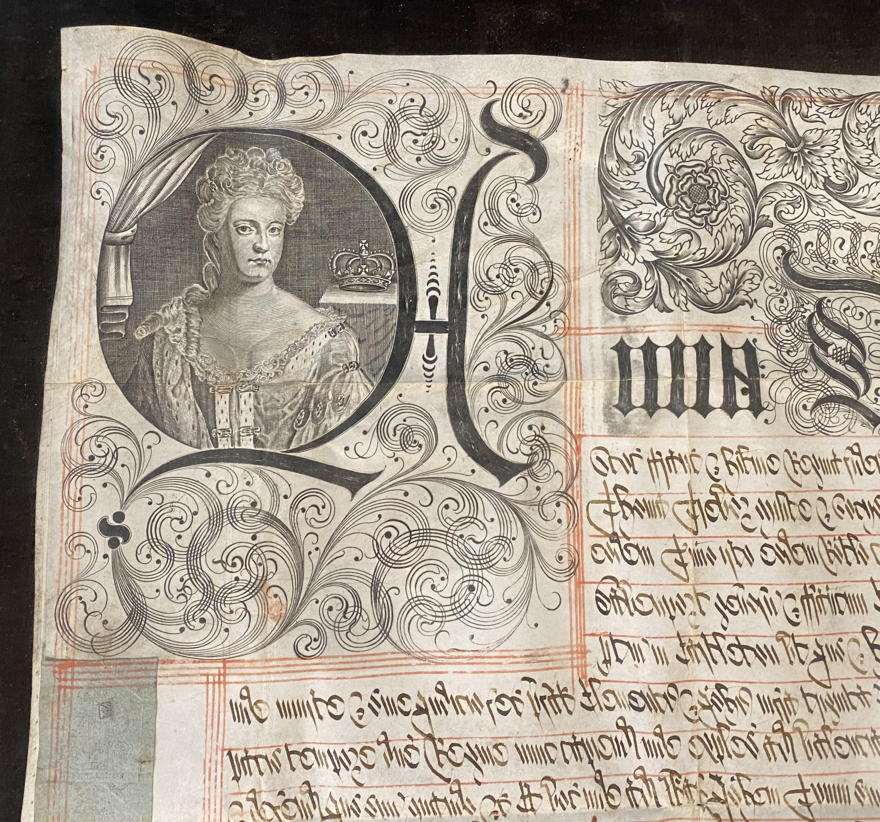 Anglais Lettres patentes du 17e/18e siècle de la Queen Anne sur Vellum avec Grand Sceau partiel en vente