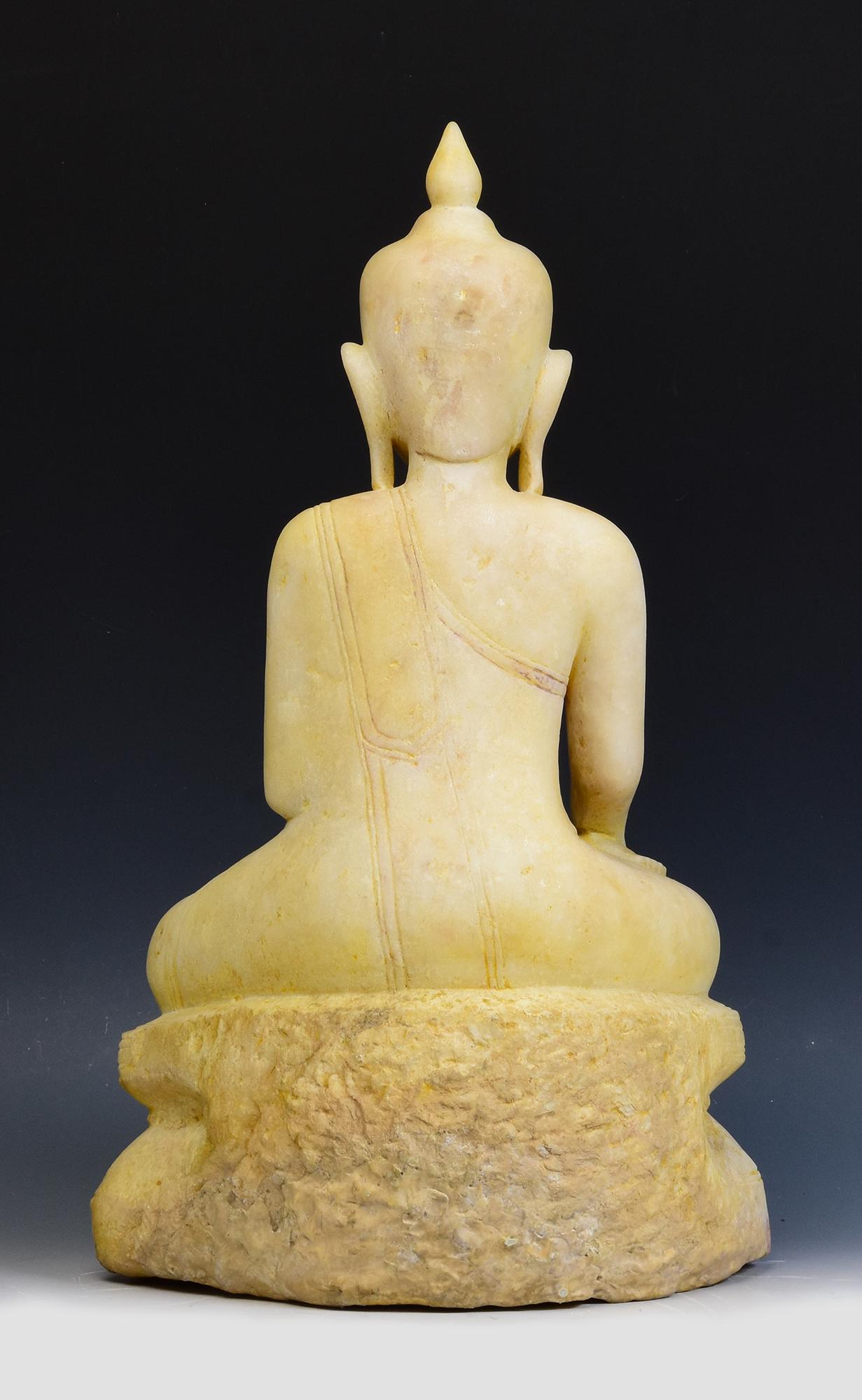 17th - 18th Century, Shan, Antique Burmese Alabaster Marble Seated Buddha Statue 5