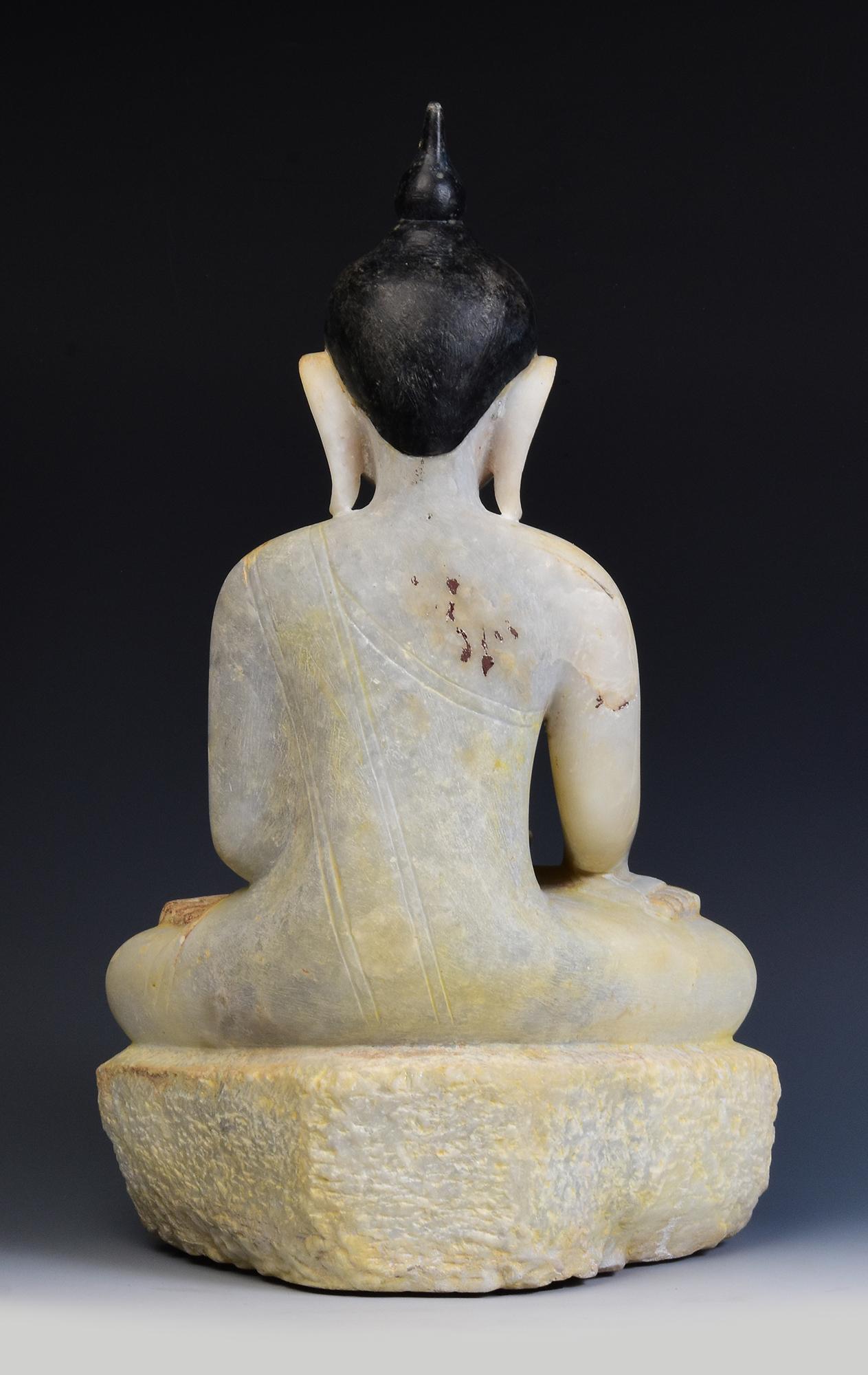 17th - 18th Century, Shan, Antique Burmese Alabaster Marble Seated Buddha Statue 5