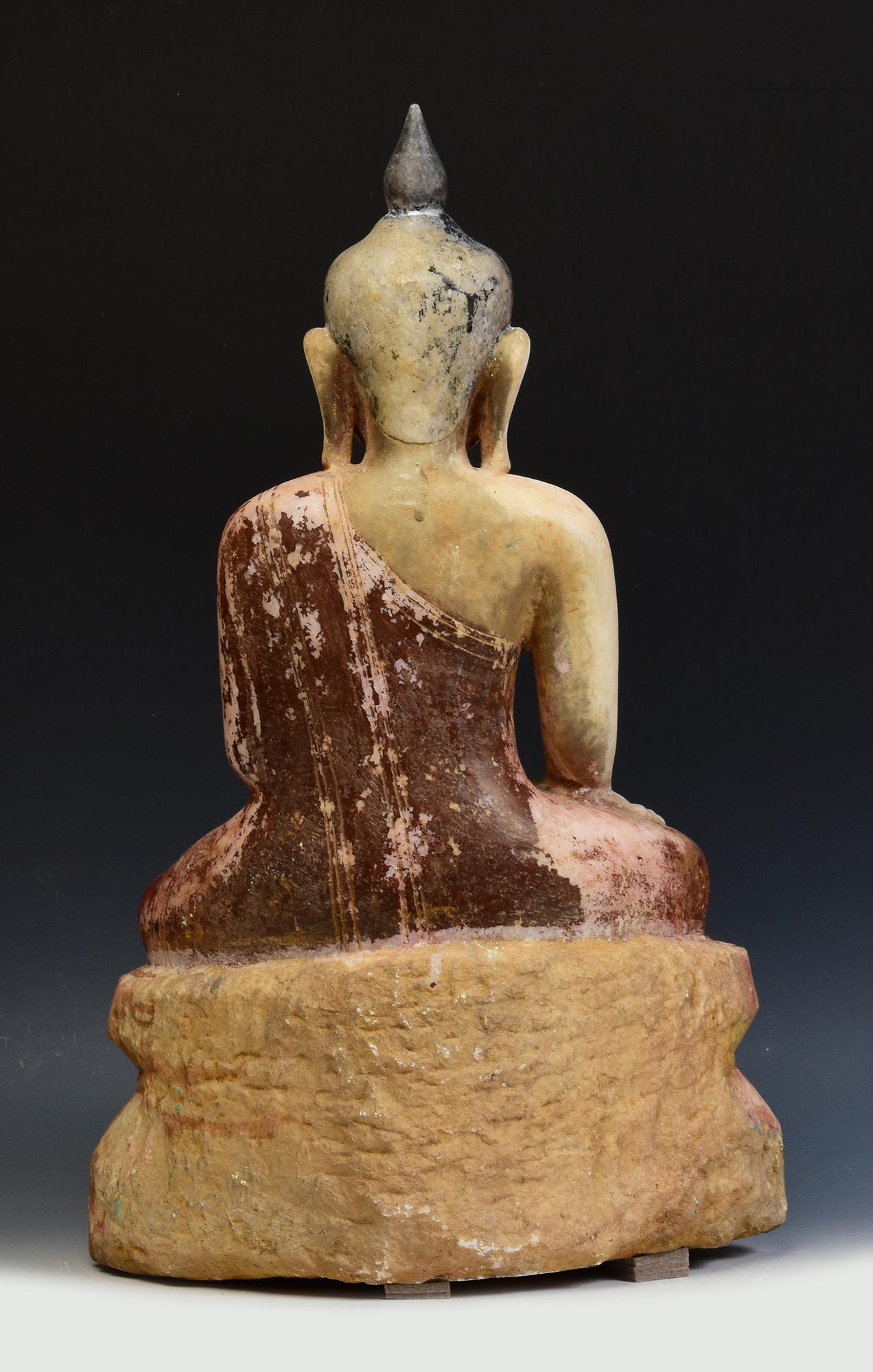 17th - 18th Century, Shan, Antique Burmese Alabaster Marble Seated Buddha Statue 6