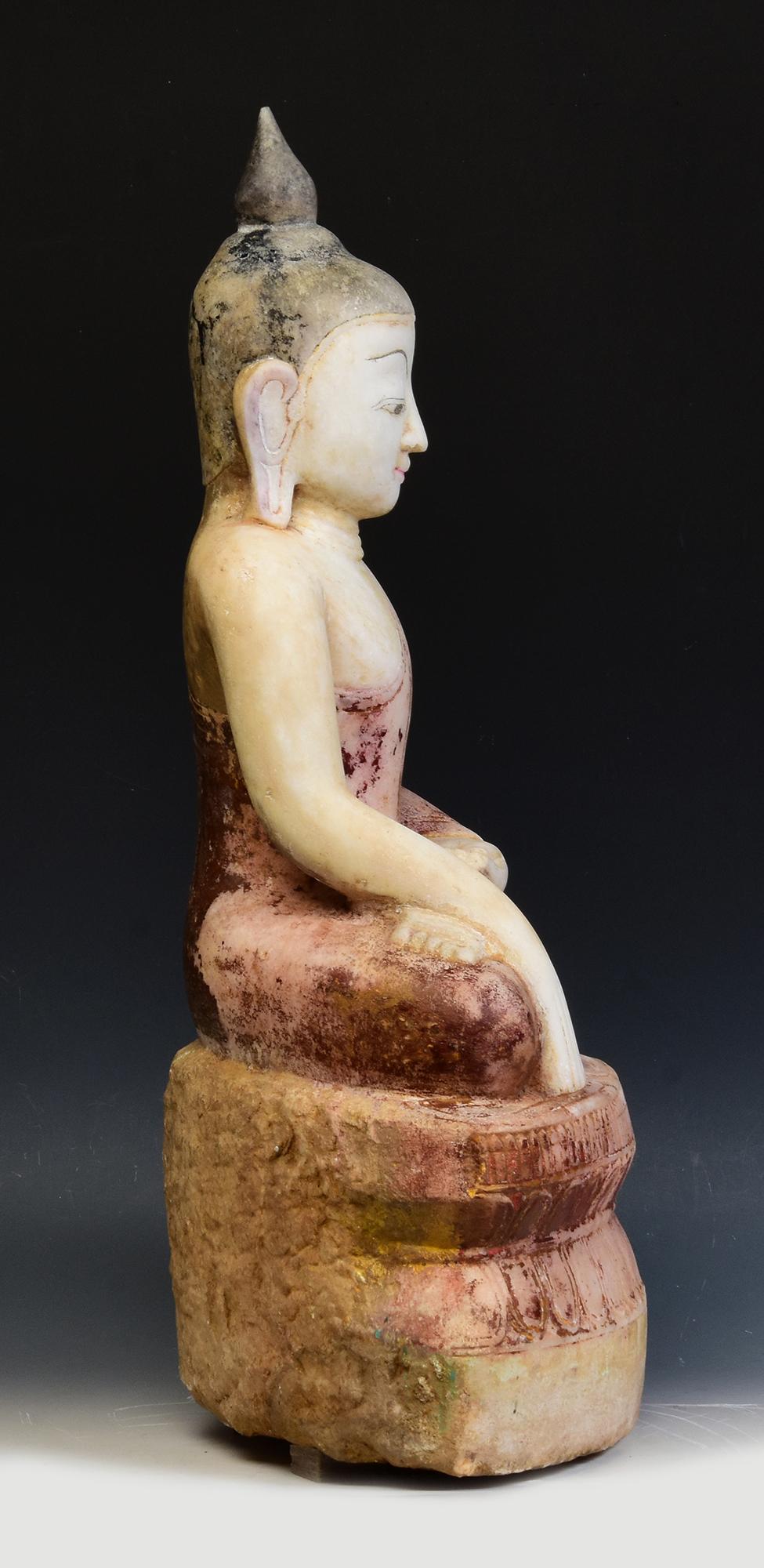 17th - 18th Century, Shan, Antique Burmese Alabaster Marble Seated Buddha Statue 7