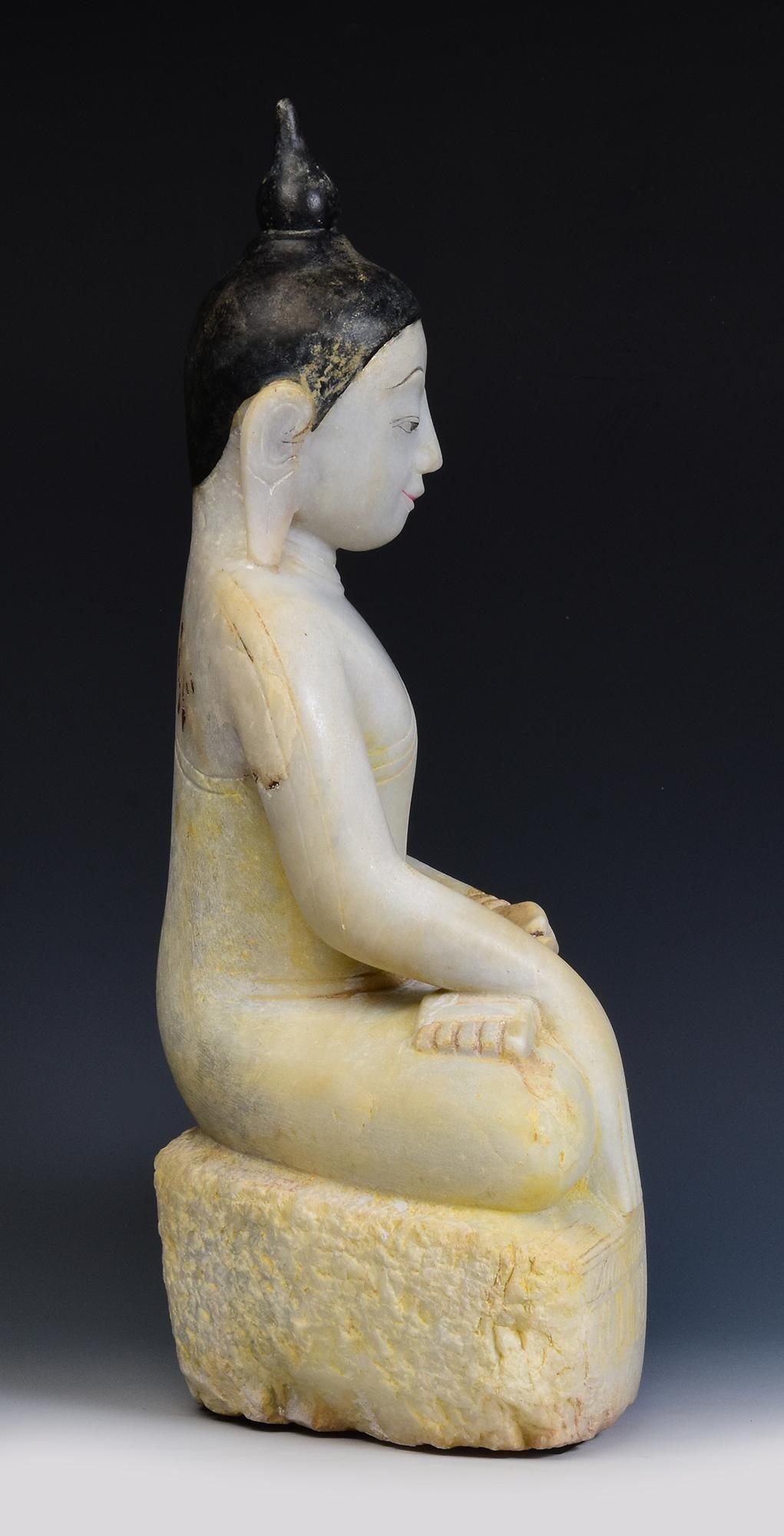 17th - 18th Century, Shan, Antique Burmese Alabaster Marble Seated Buddha Statue 7