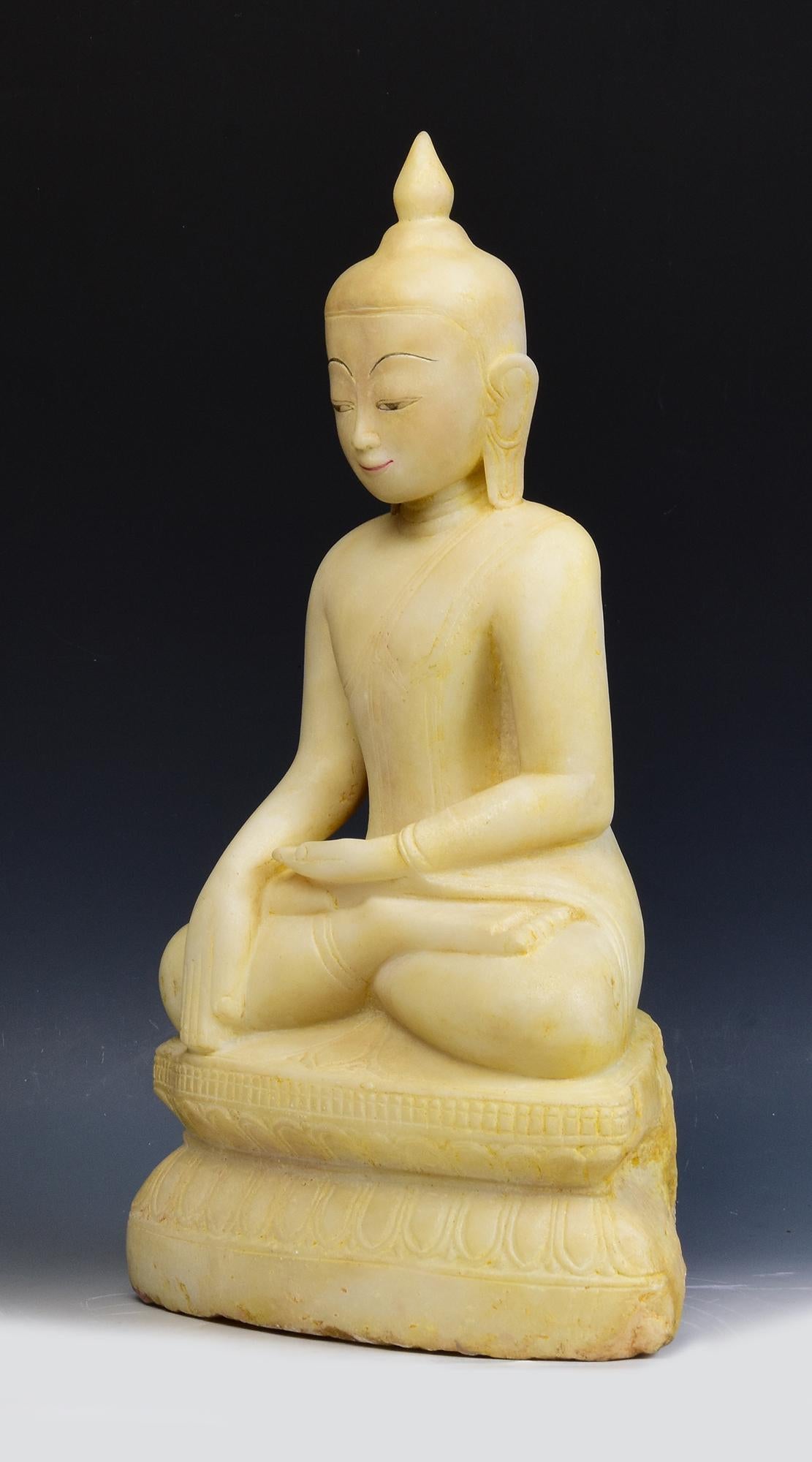 17th - 18th Century, Shan, Antique Burmese Alabaster Marble Seated Buddha Statue 3