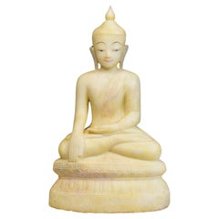 17. - 18. Jahrhundert, Shan, antike burmesische sitzende Buddha-Statue aus Alabastermarmor