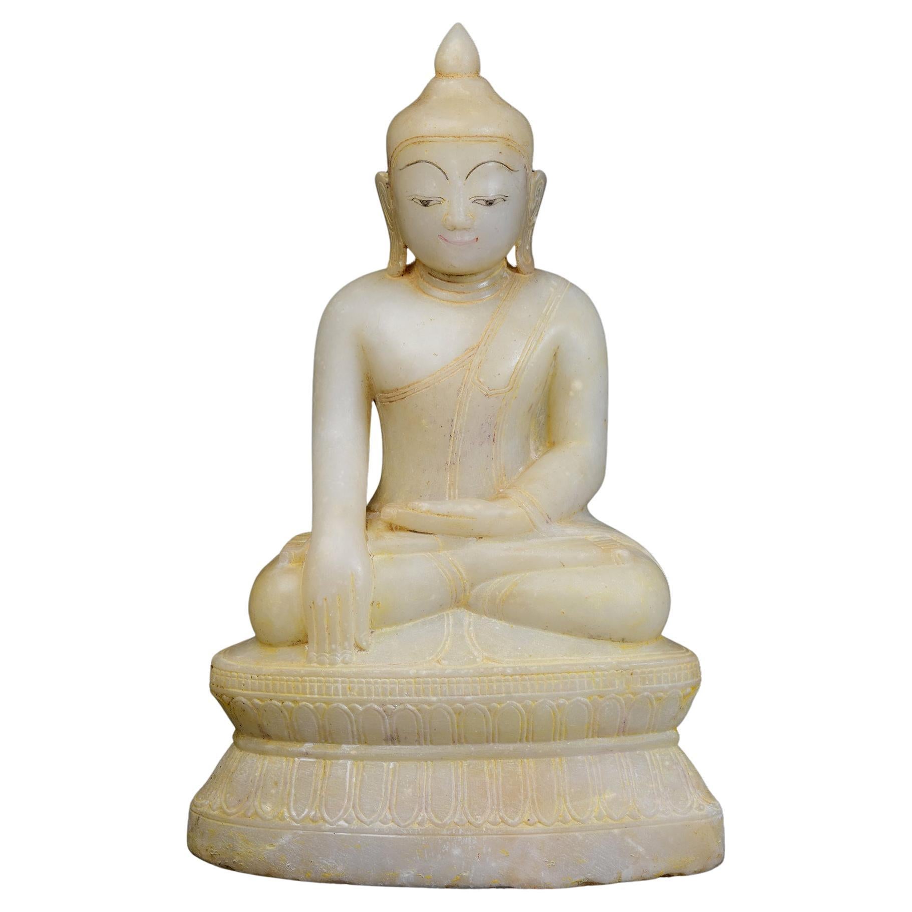 17th - 18th Century, Shan, Antique Burmese Alabaster Marble Seated Buddha Statue For Sale
