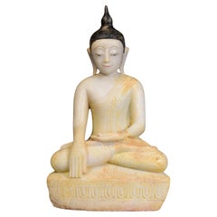Statue de Bouddha assis en marbre d'albâtre birman ancien Shan du 17e au 18e siècle