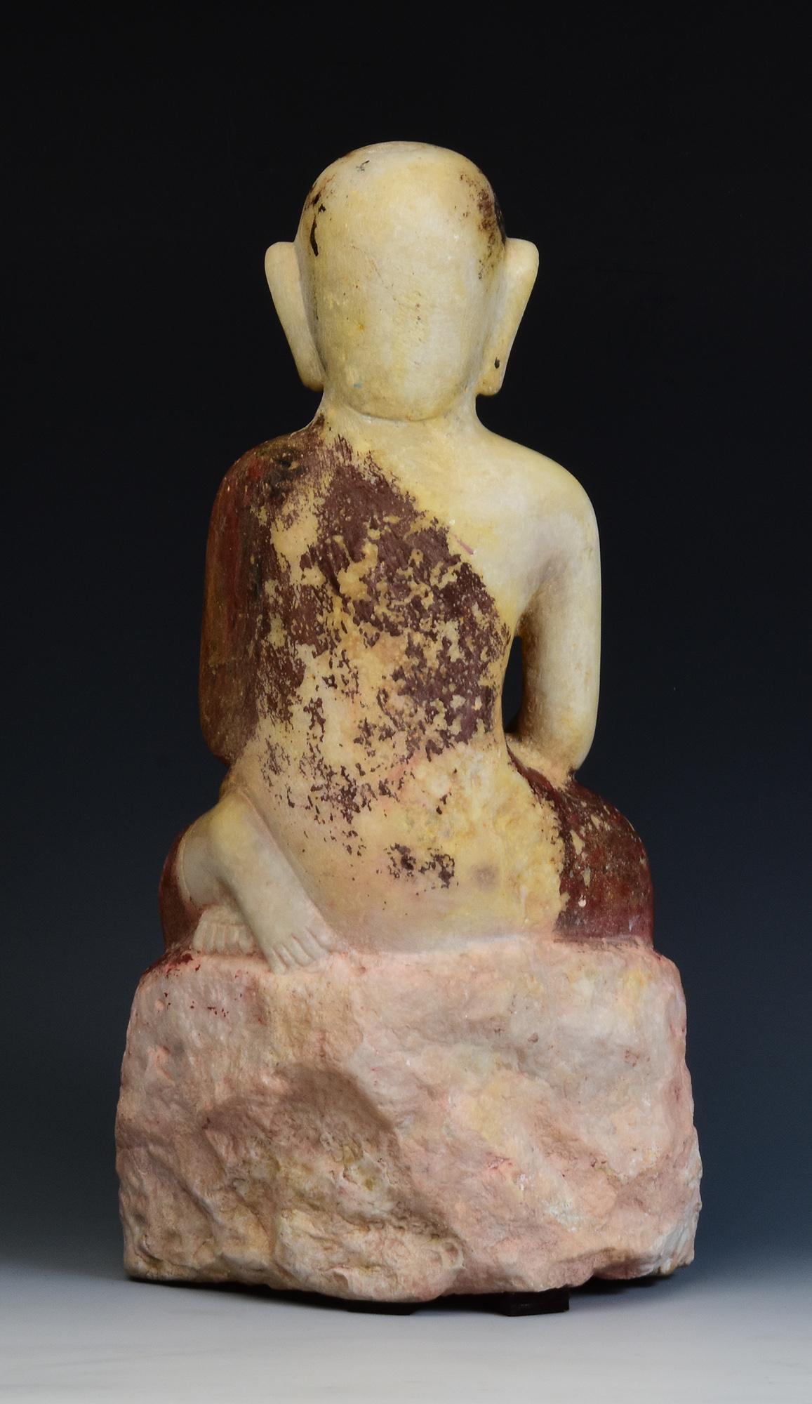 17th - 18th Century, Shan, Antique Burmese Alabaster Marble Seated Disciple Monk 5