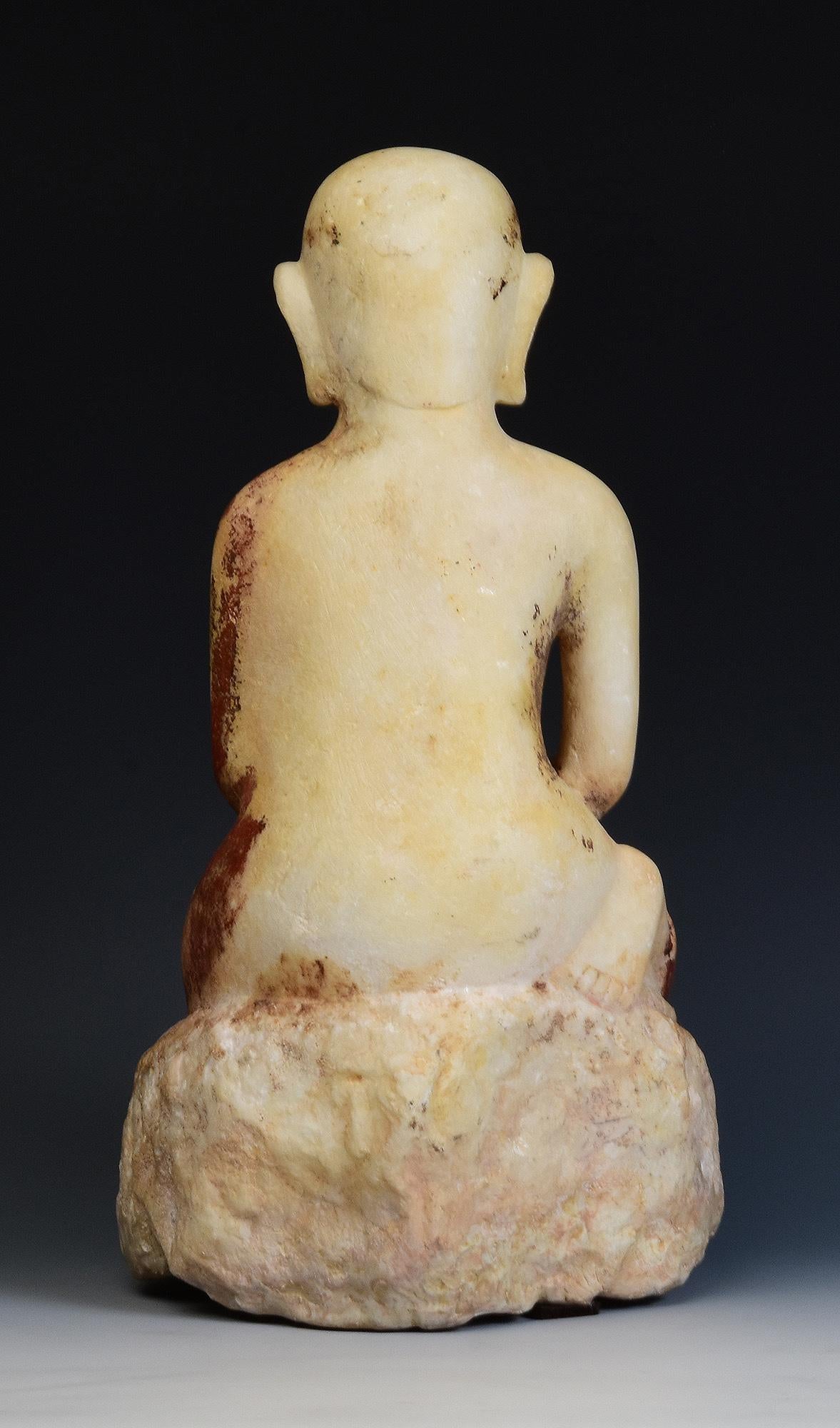 17th - 18th Century, Shan, Antique Burmese Alabaster Marble Seated Disciple Monk 5