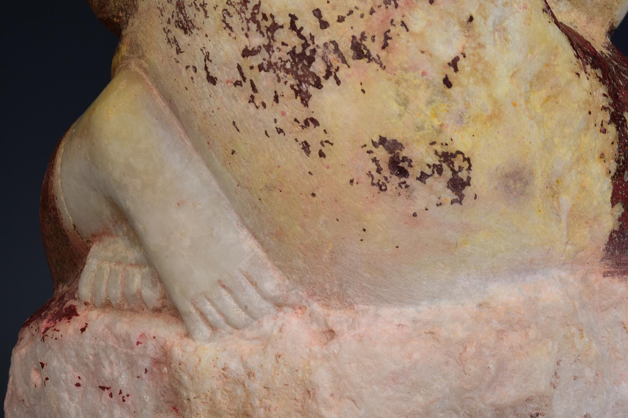 17th - 18th Century, Shan, Antique Burmese Alabaster Marble Seated Disciple Monk 6