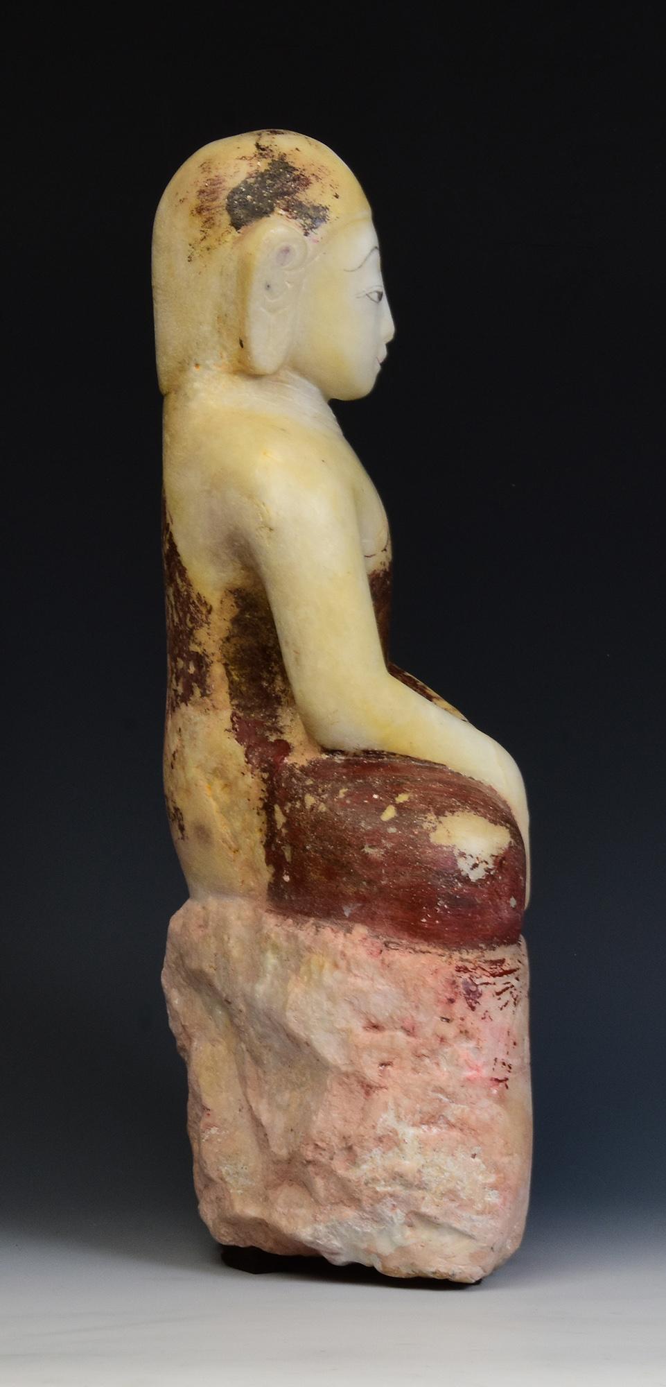 17th - 18th Century, Shan, Antique Burmese Alabaster Marble Seated Disciple Monk 7