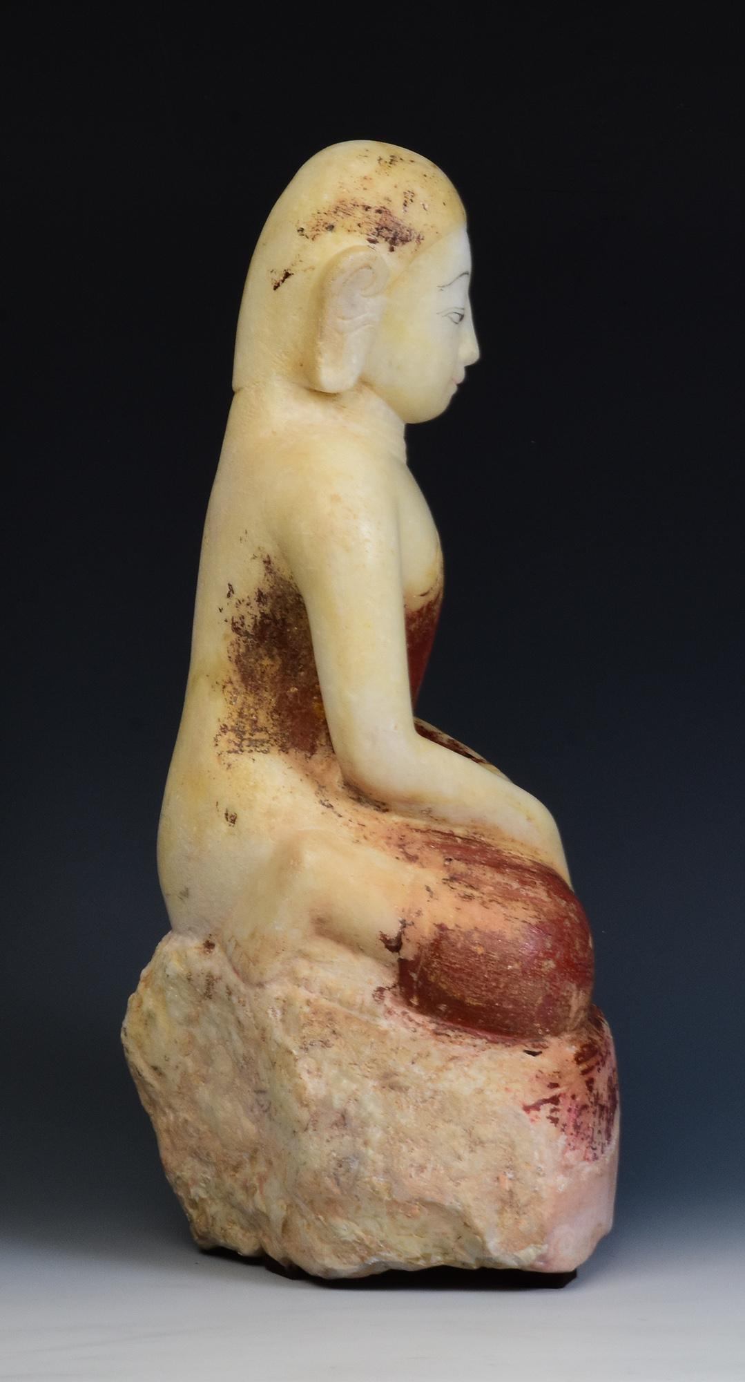 17th - 18th Century, Shan, Antique Burmese Alabaster Marble Seated Disciple Monk 7