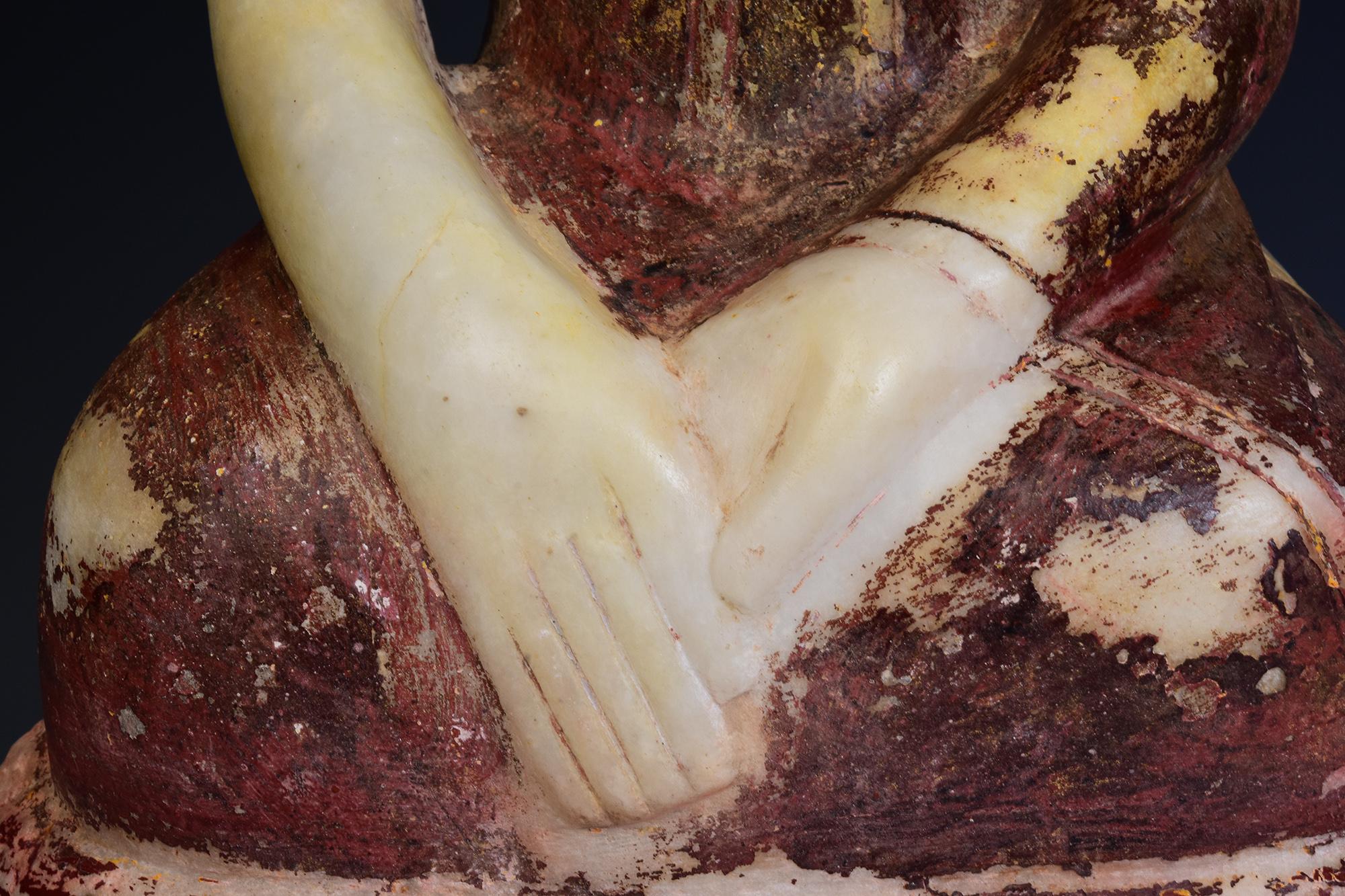 18th Century and Earlier 17th - 18th Century, Shan, Antique Burmese Alabaster Marble Seated Disciple Monk