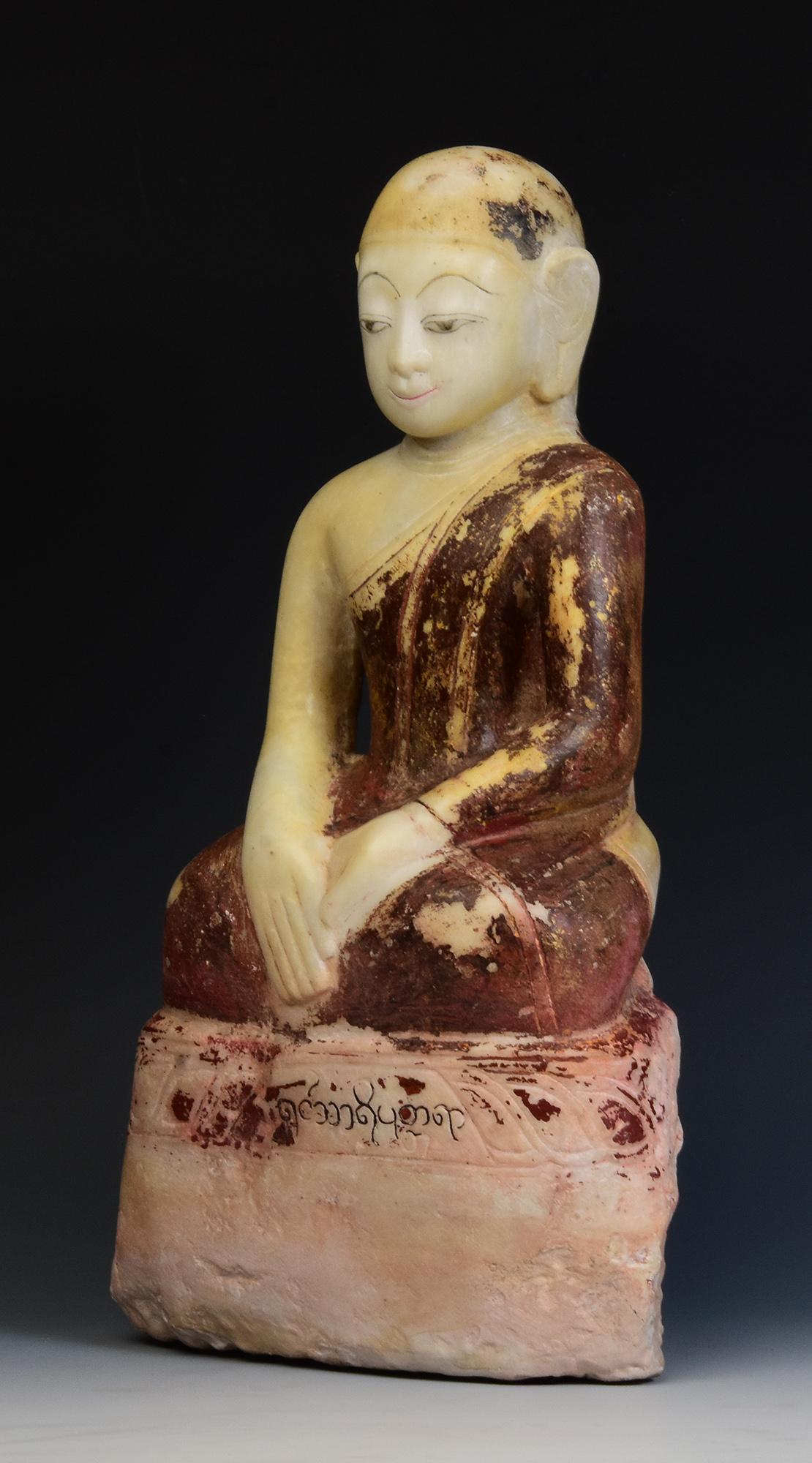 17th - 18th Century, Shan, Antique Burmese Alabaster Marble Seated Disciple Monk 2