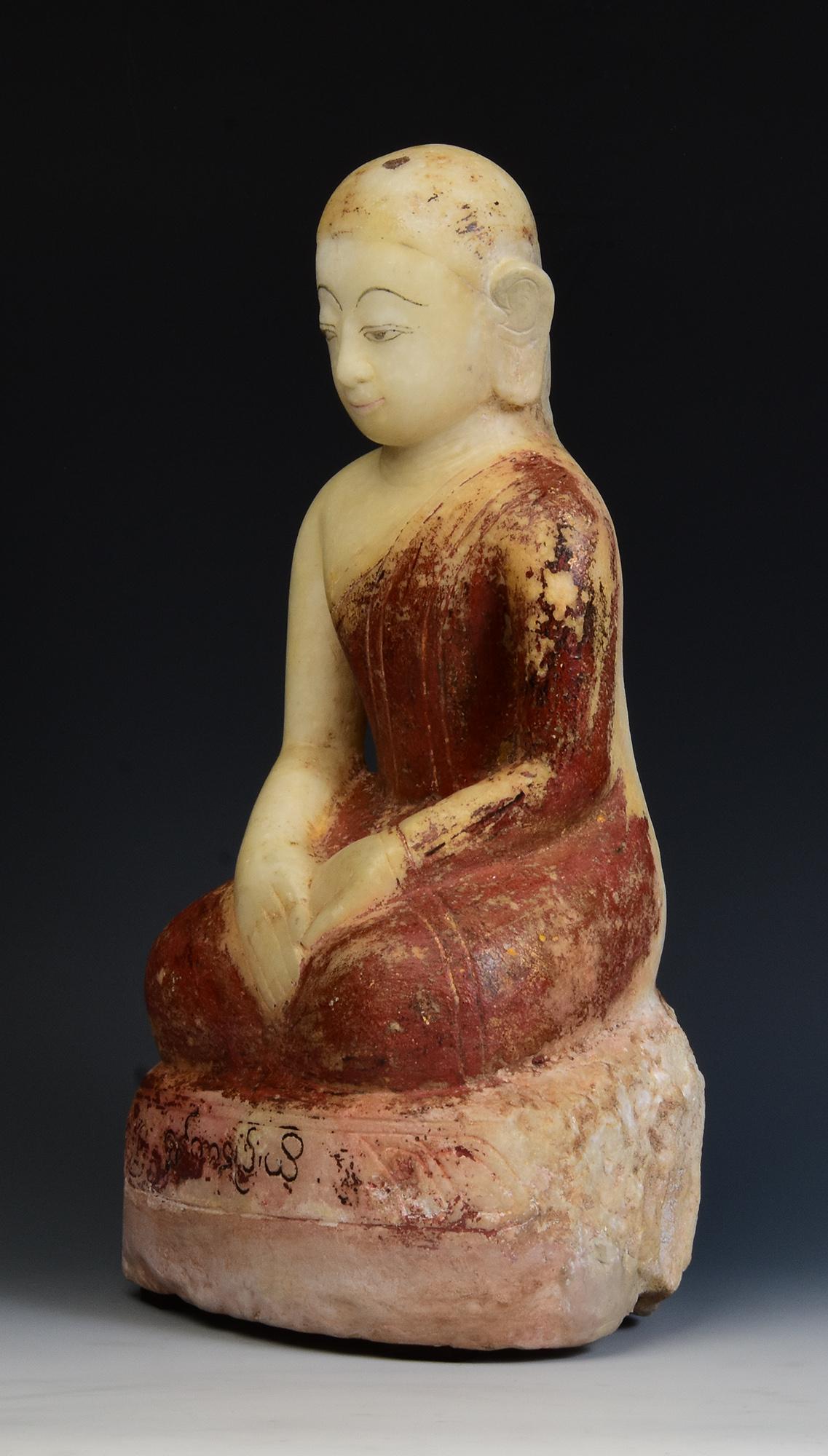 17th - 18th Century, Shan, Antique Burmese Alabaster Marble Seated Disciple Monk 2