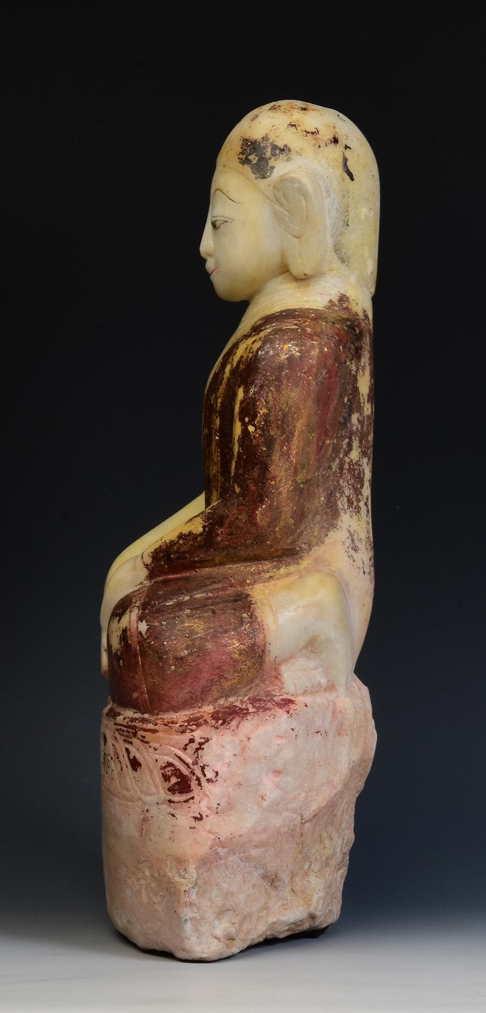 17th - 18th Century, Shan, Antique Burmese Alabaster Marble Seated Disciple Monk 3