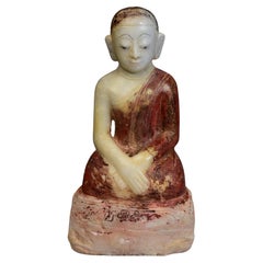 17th - 18th Century, Shan, Antique Burmese Alabaster Marble Seated Disciple Monk