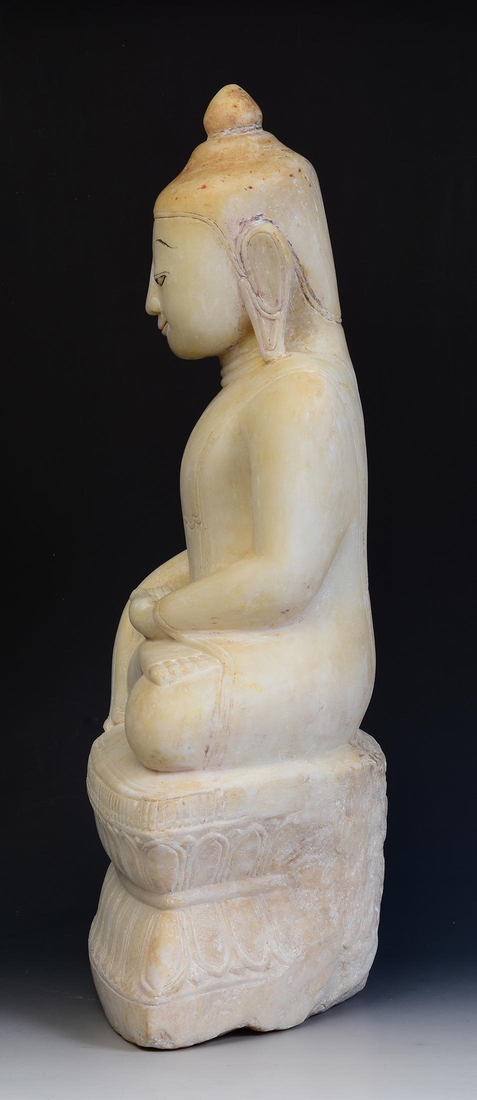 17th - 18th Century, Shan, Antique Burmese Alabaster Marble Seated Buddha Statue 5