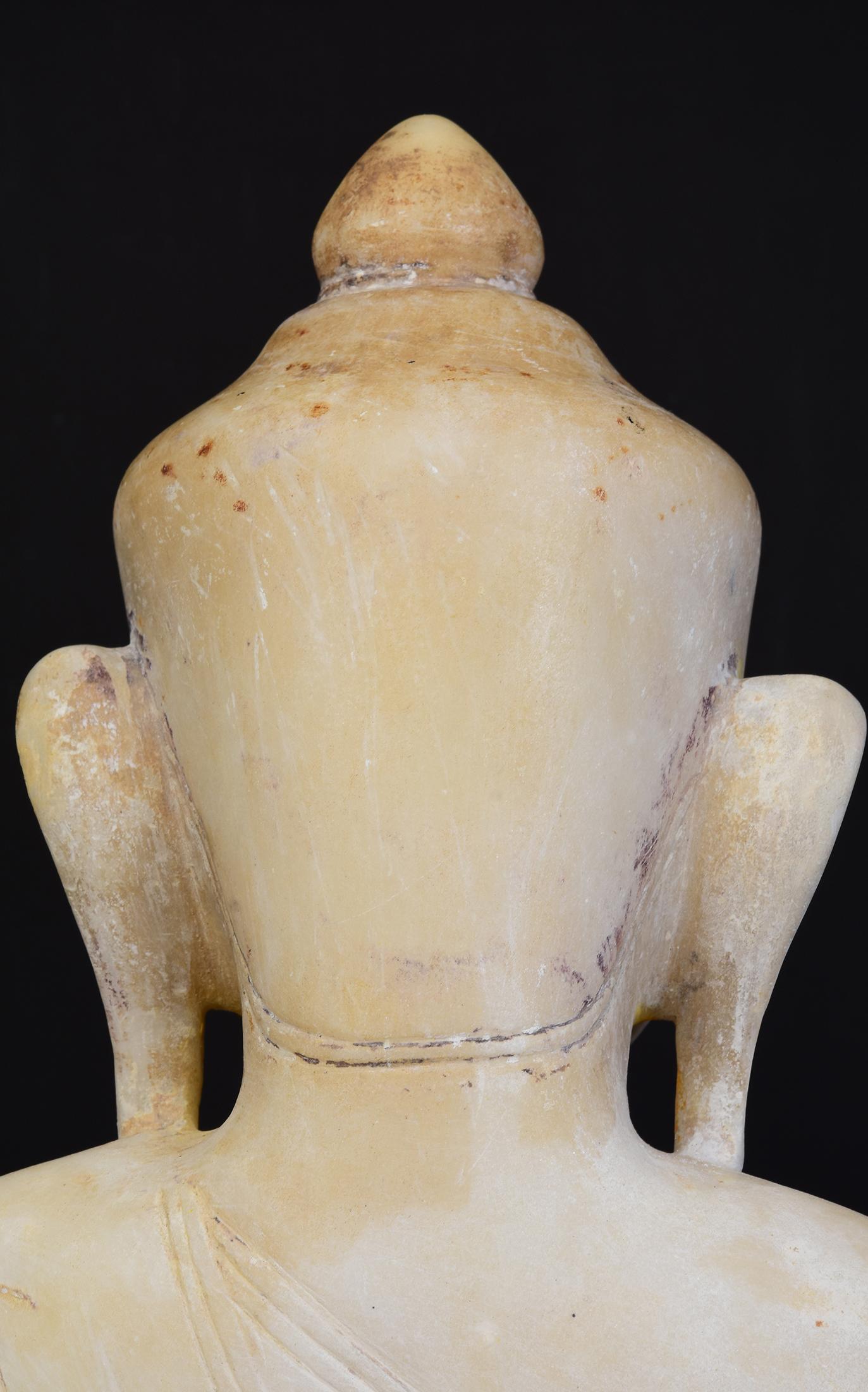 17th - 18th Century, Shan, Antique Burmese Alabaster Marble Seated Buddha Statue 8