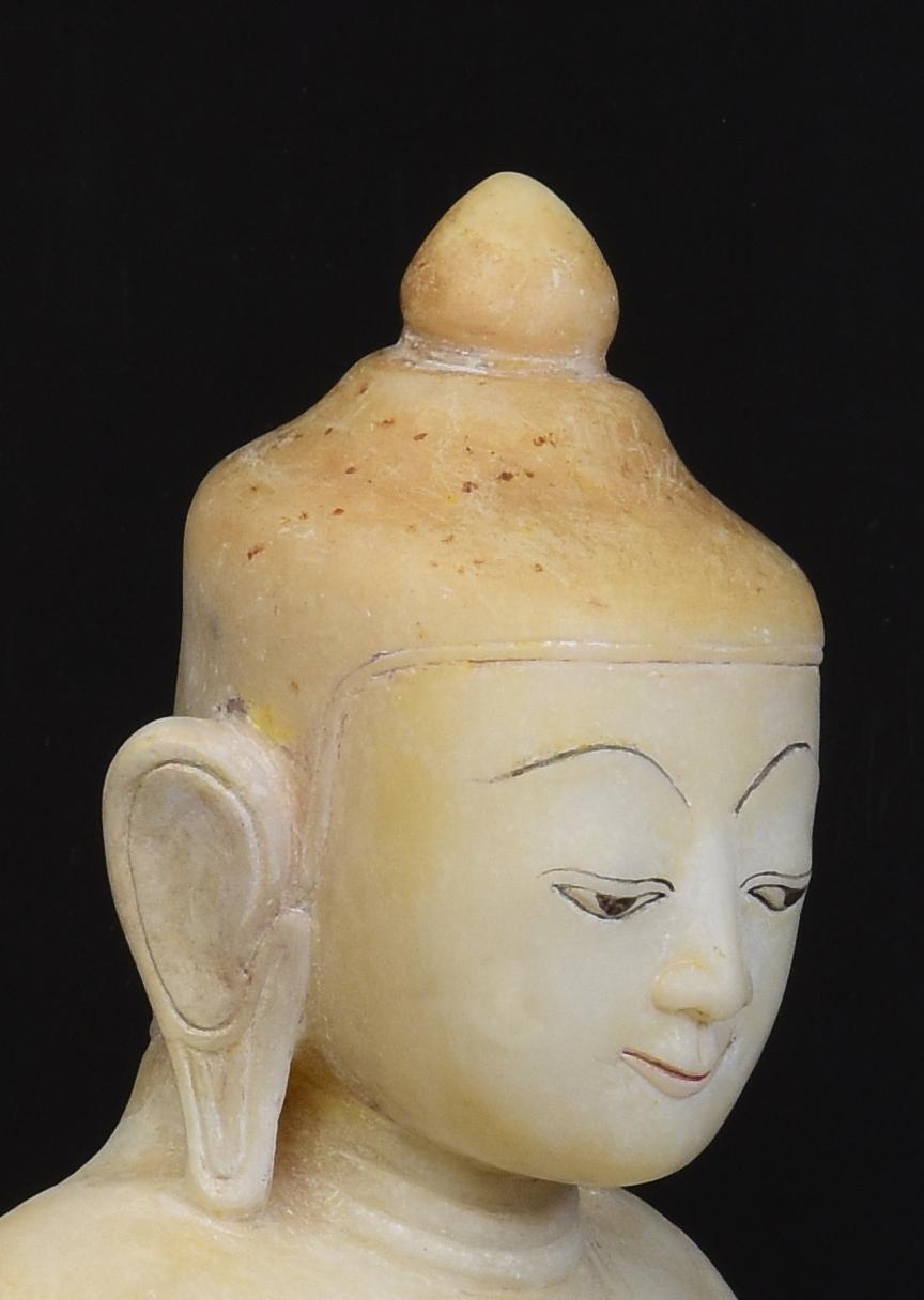 17th - 18th Century, Shan, Antique Burmese Alabaster Marble Seated Buddha Statue 12