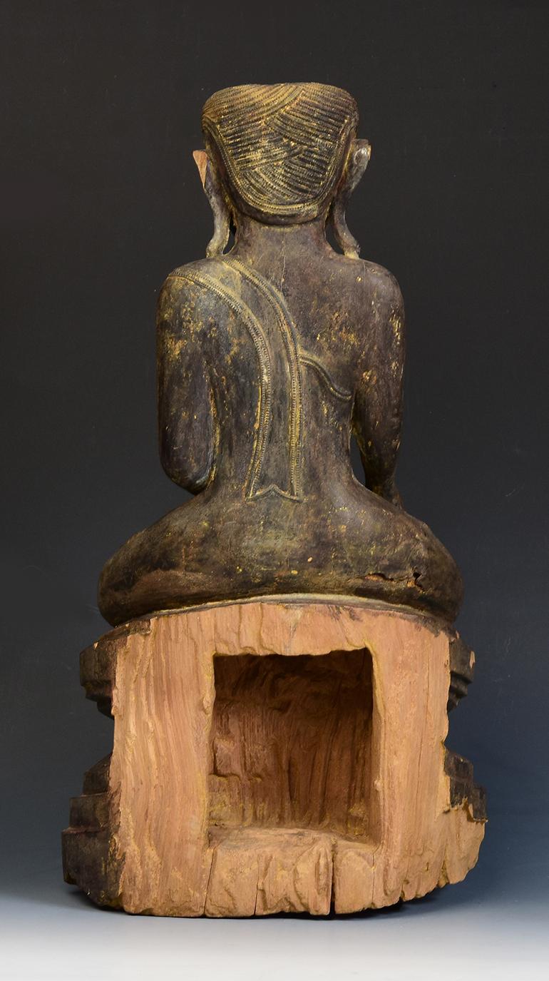 17th - 18th Century, Shan, Antique Burmese Wooden Seated Buddha 5