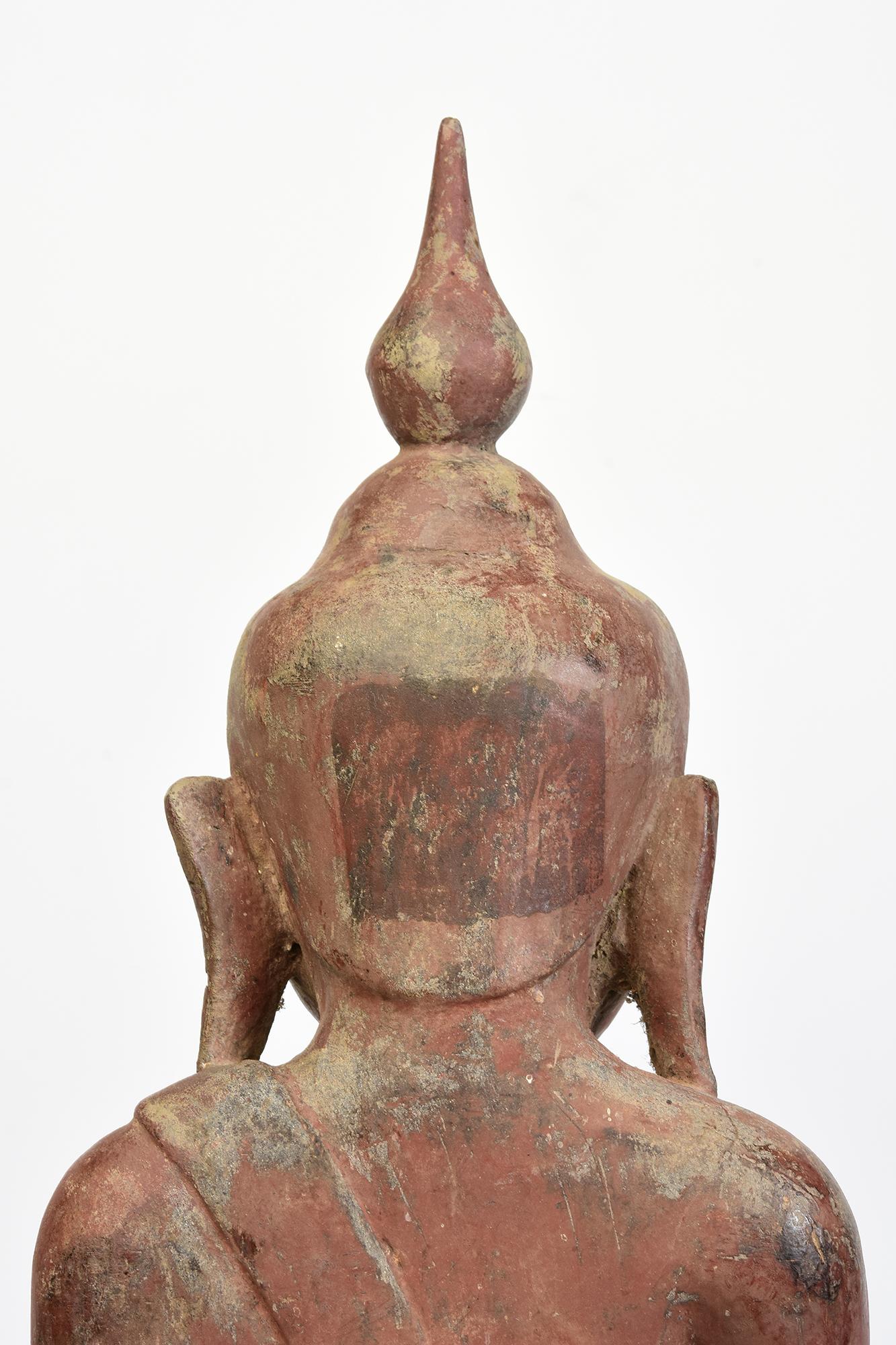 17th - 18th Century, Shan, Antique Burmese Wooden Seated Buddha For Sale 5