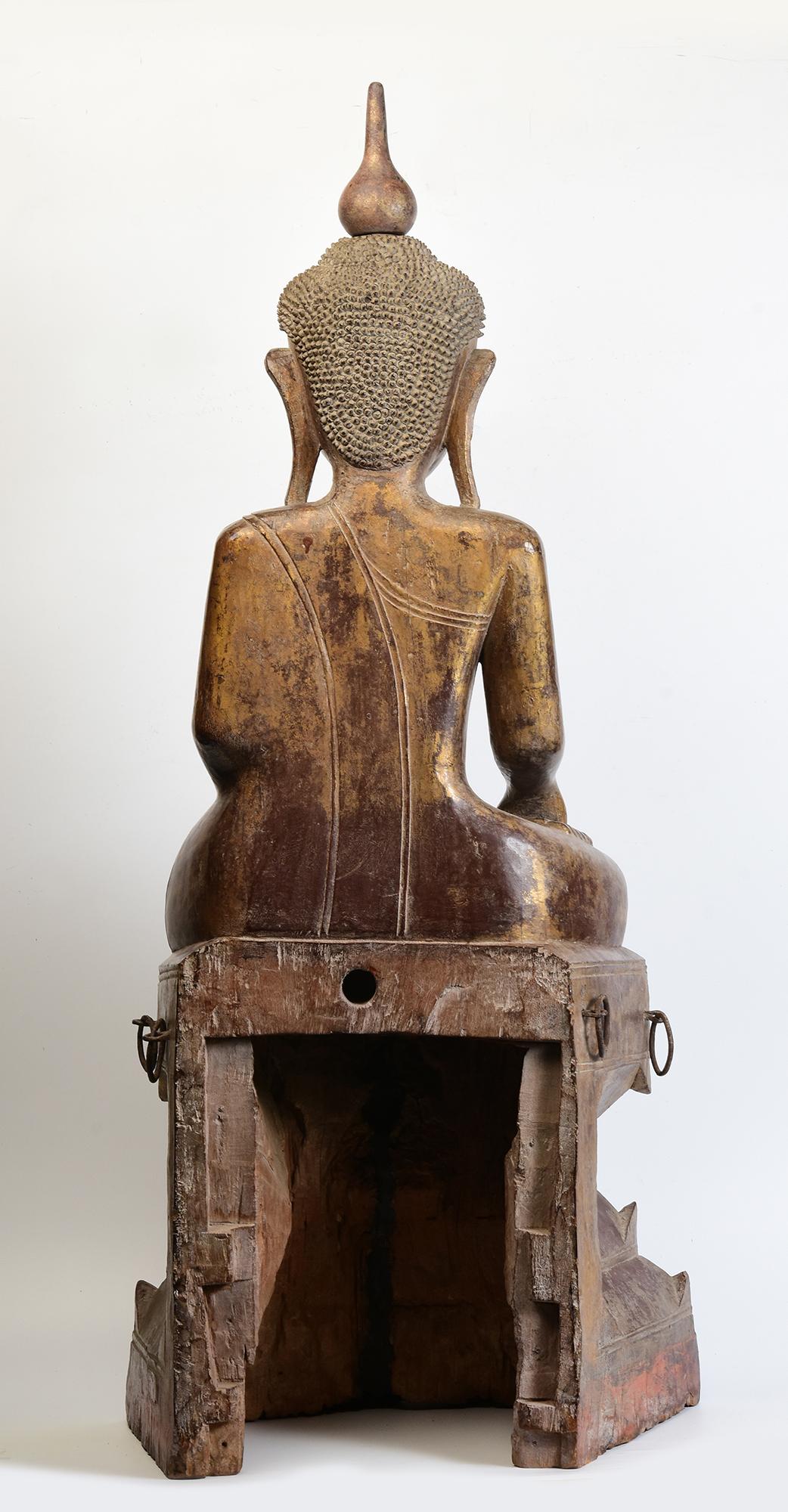 17th - 18th Century, Shan, Antique Burmese Wooden Seated Buddha For Sale 5