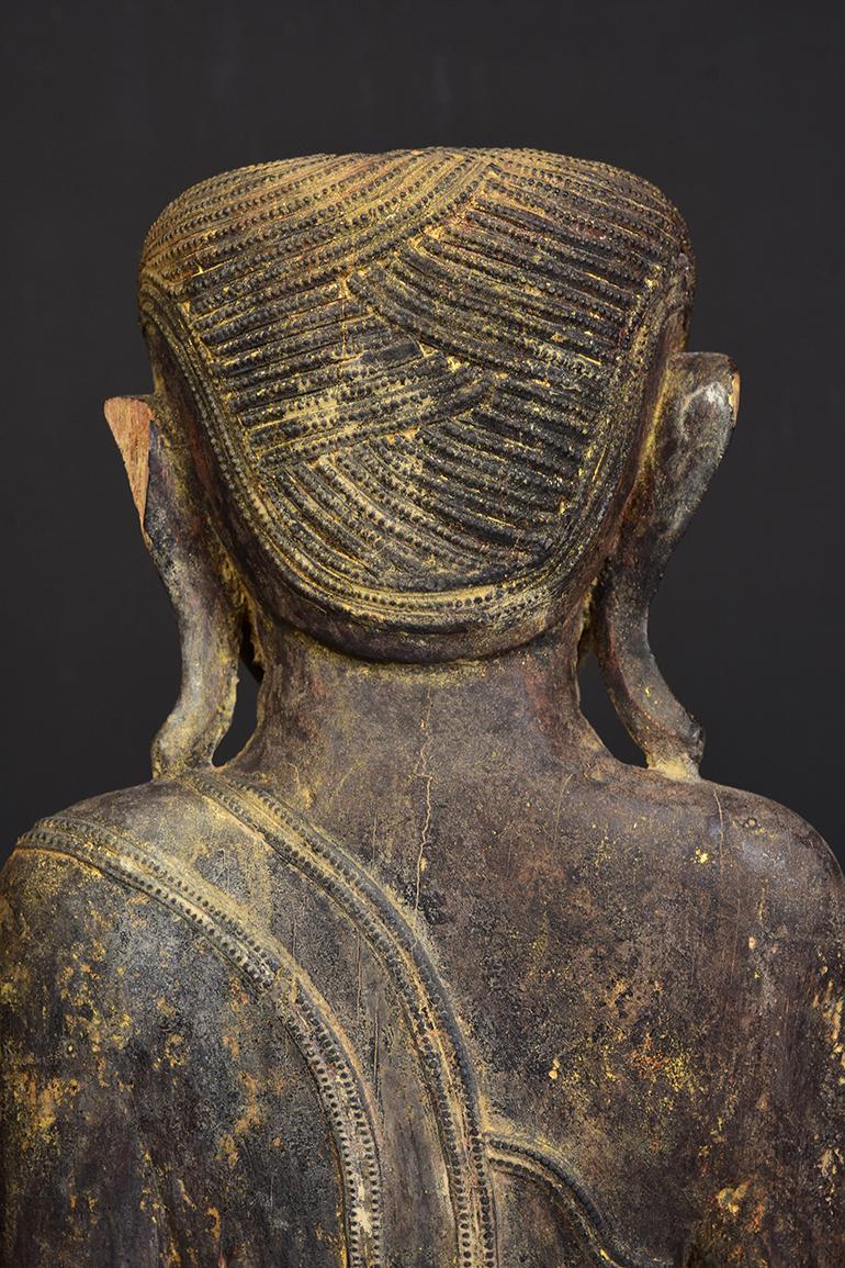 17th - 18th Century, Shan, Antique Burmese Wooden Seated Buddha 7