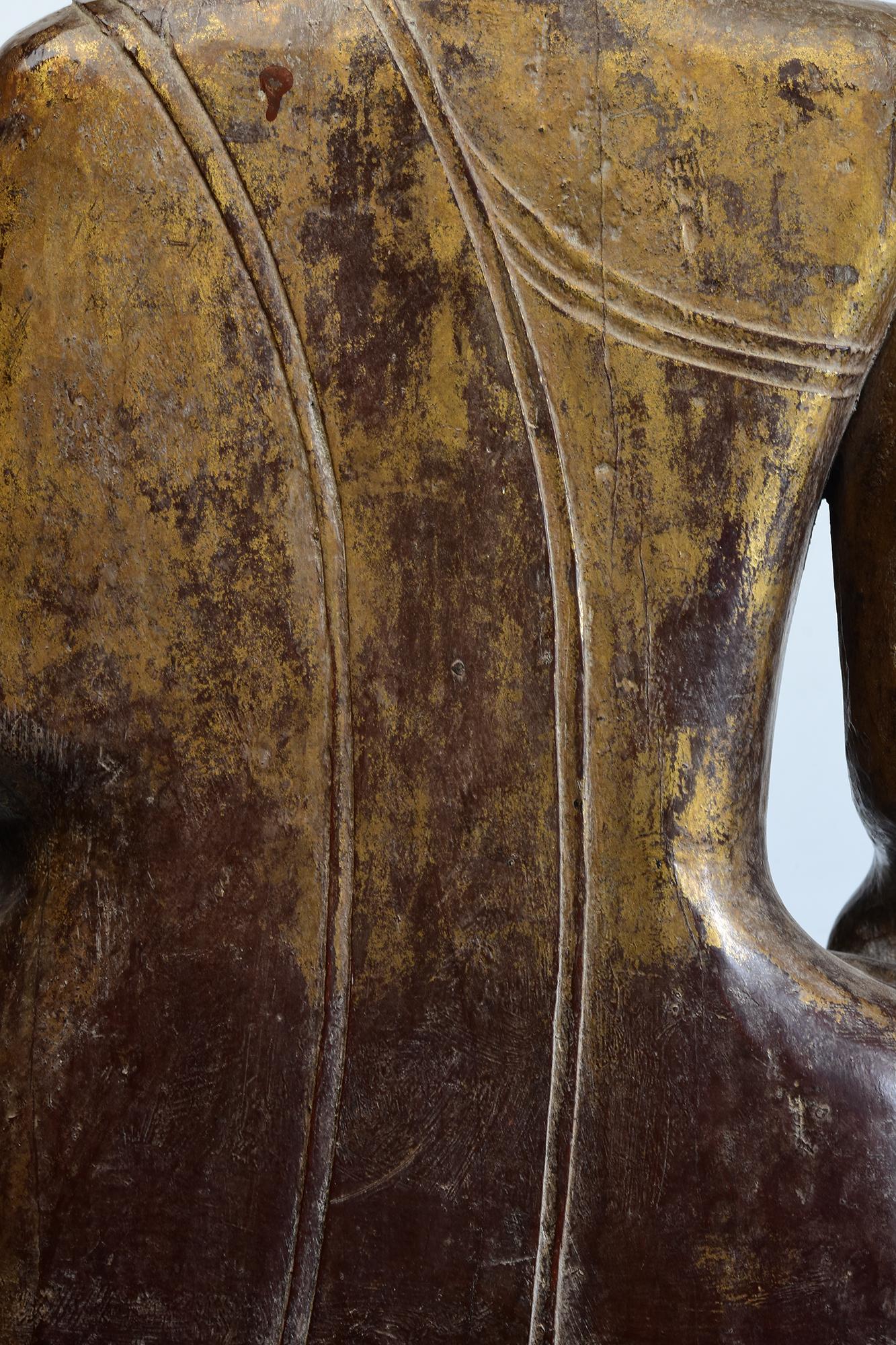 17th - 18th Century, Shan, Antique Burmese Wooden Seated Buddha For Sale 7