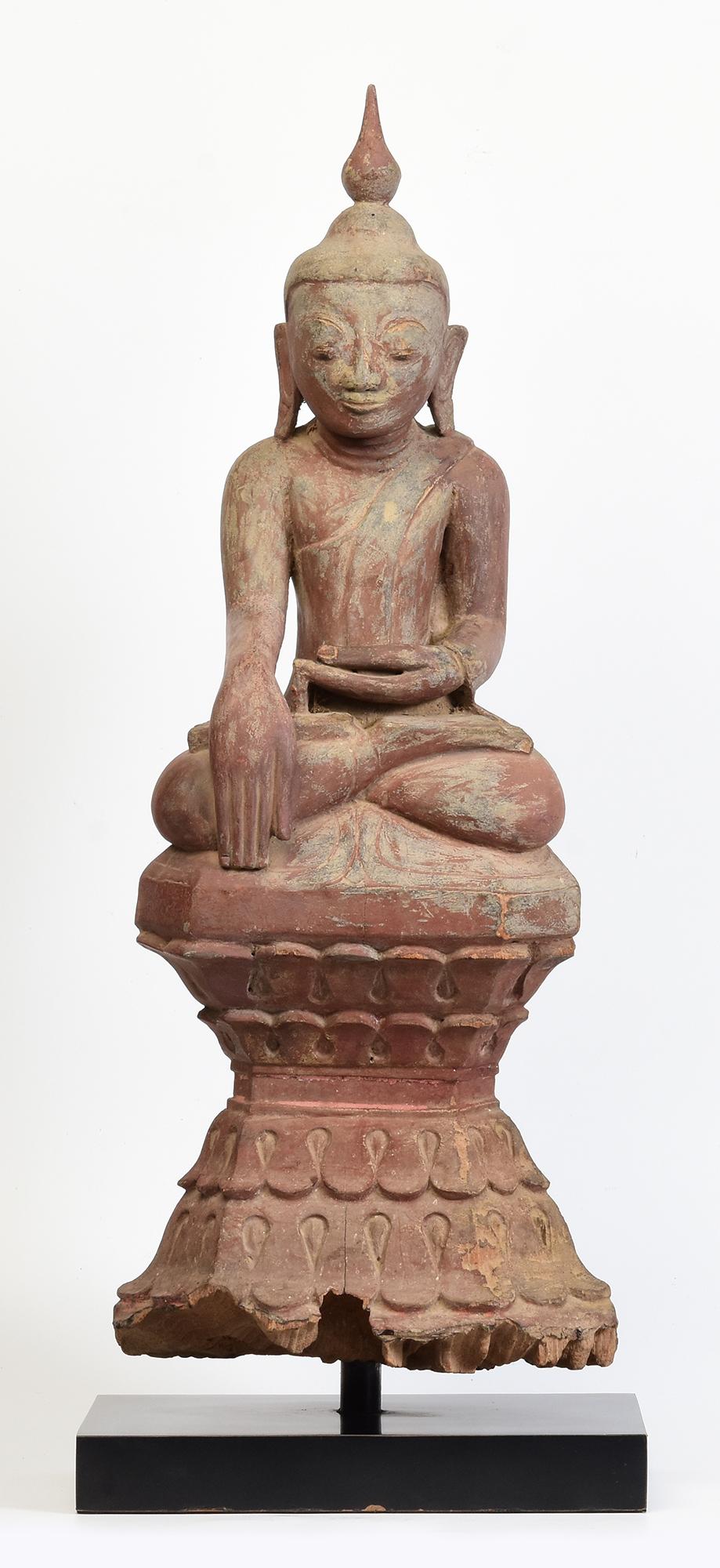 17th - 18th Century, Shan, Antique Burmese Wooden Seated Buddha For Sale 8