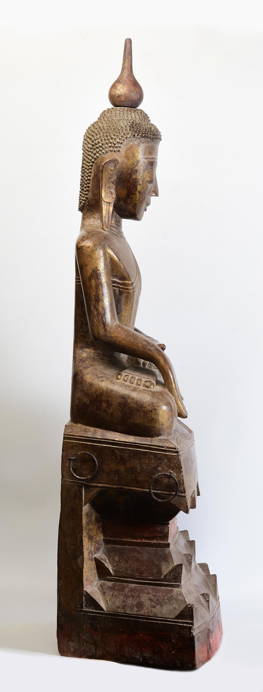 17th - 18th Century, Shan, Antique Burmese Wooden Seated Buddha For Sale 8