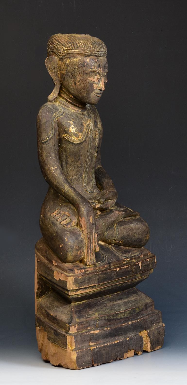 17th - 18th Century, Shan, Antique Burmese Wooden Seated Buddha 9