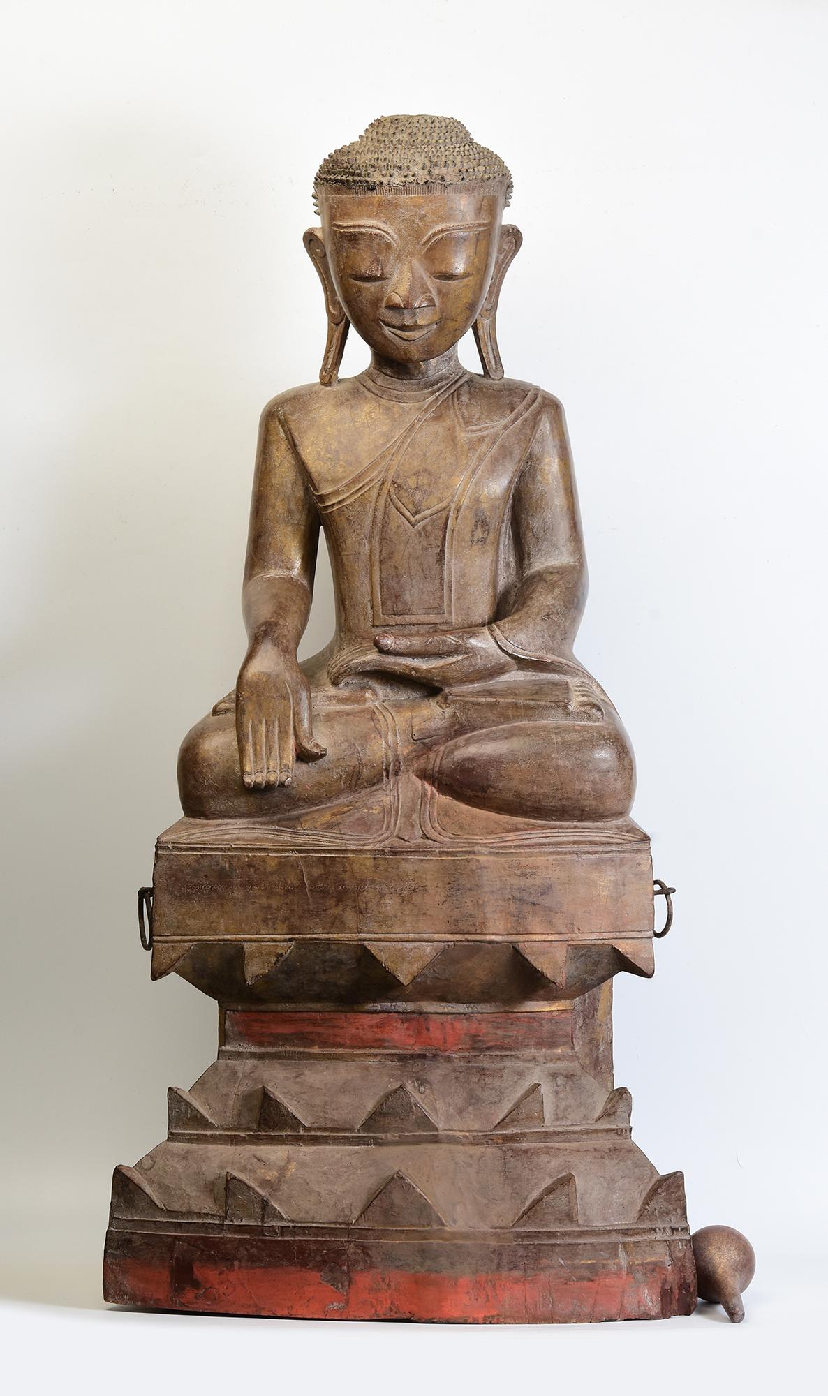17th - 18th Century, Shan, Antique Burmese Wooden Seated Buddha For Sale 12