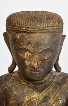 17th - 18th Century, Shan, Antique Burmese Wooden Seated Buddha