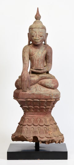 17th - 18th Century, Shan, Antique Burmese Wooden Seated Buddha