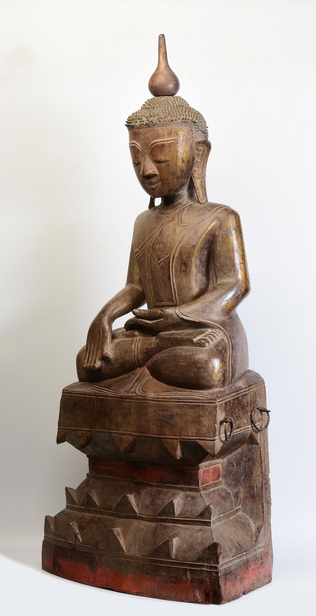 17th - 18th Century, Shan, Antique Burmese Wooden Seated Buddha For Sale 1