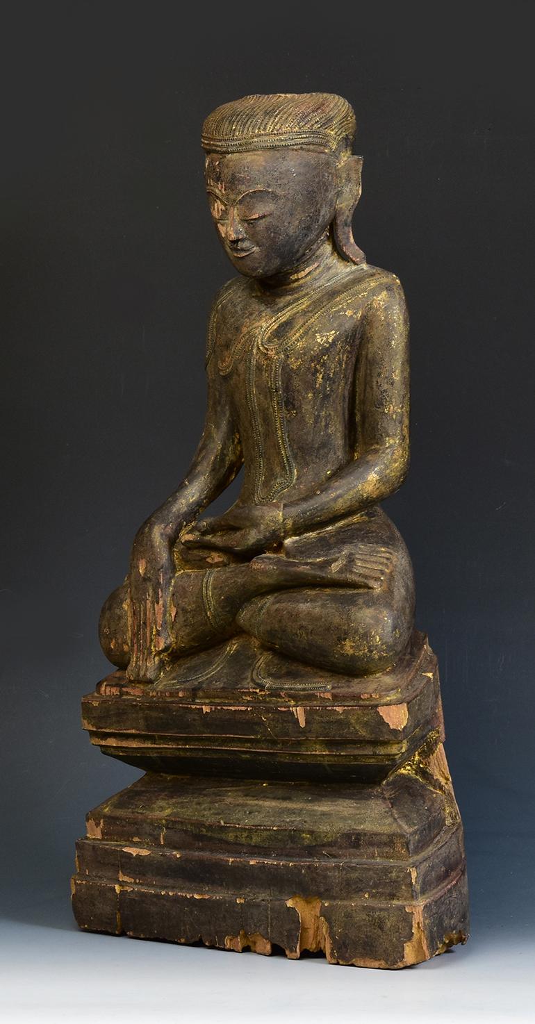 17th - 18th Century, Shan, Antique Burmese Wooden Seated Buddha 3