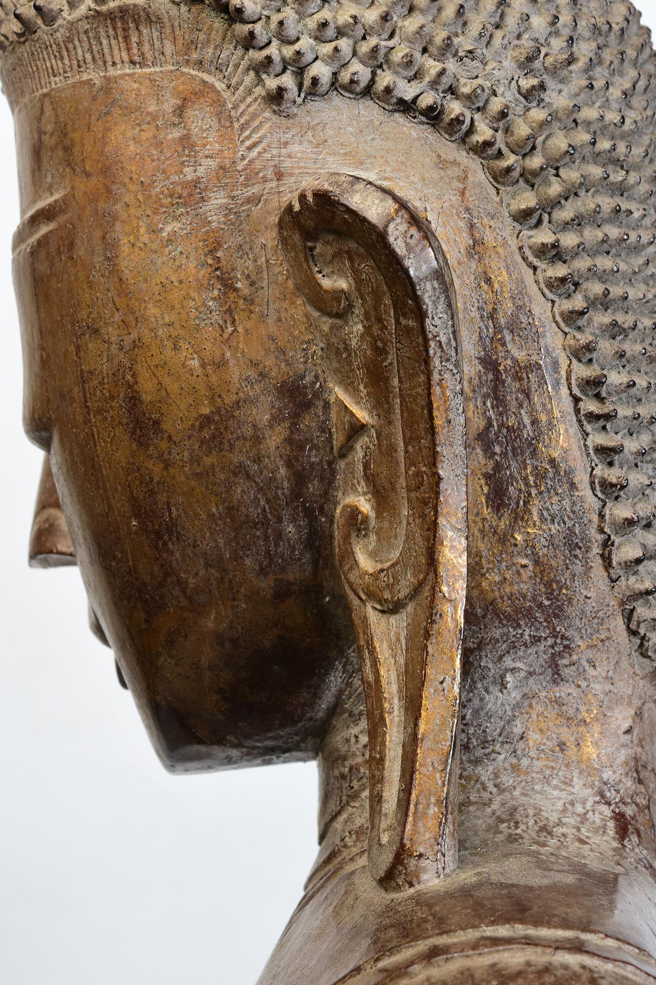 17th - 18th Century, Shan, Antique Burmese Wooden Seated Buddha For Sale 3