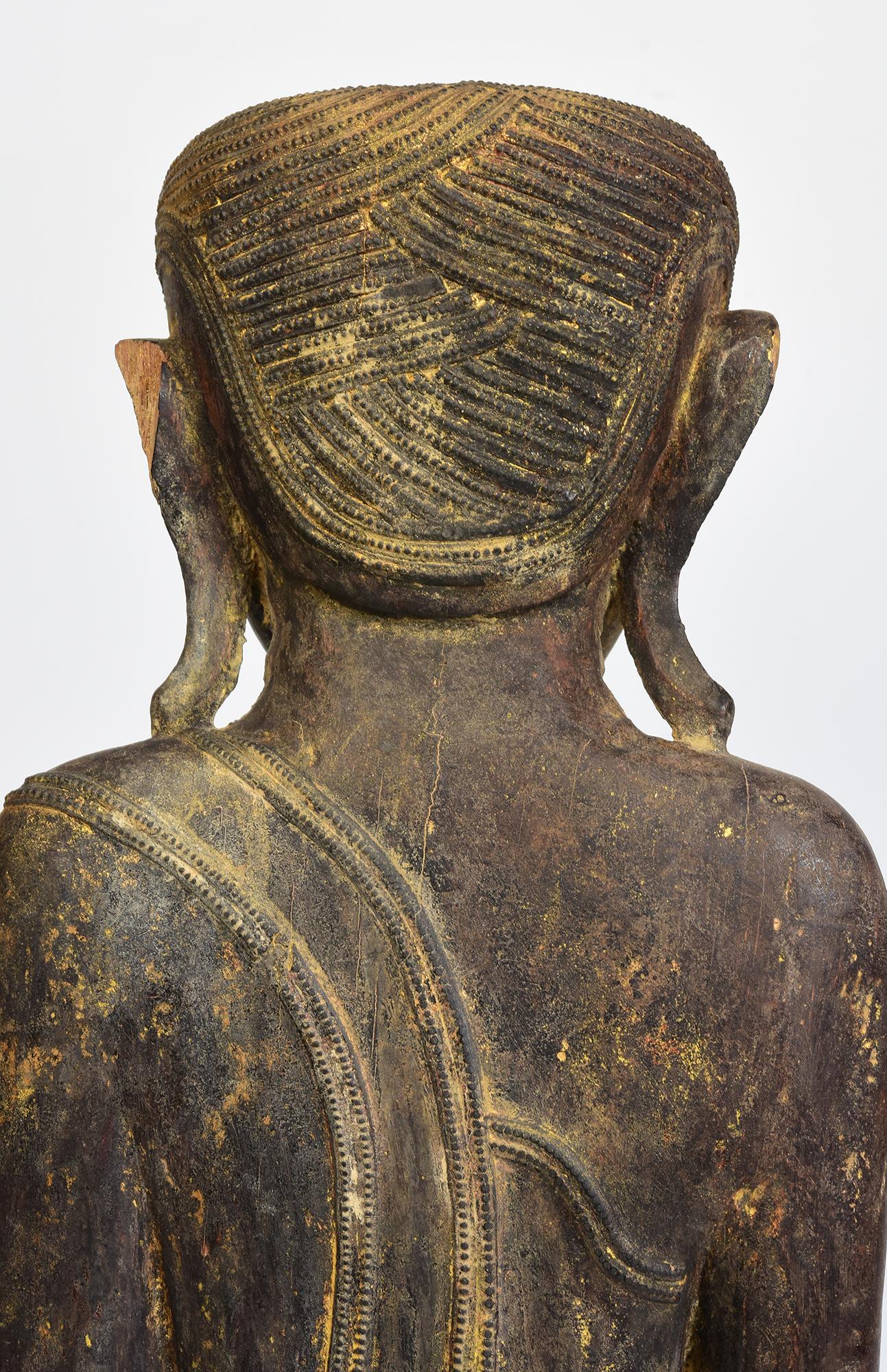 17th - 18th Century, Shan, Antique Burmese Wooden Seated Buddha For Sale 4