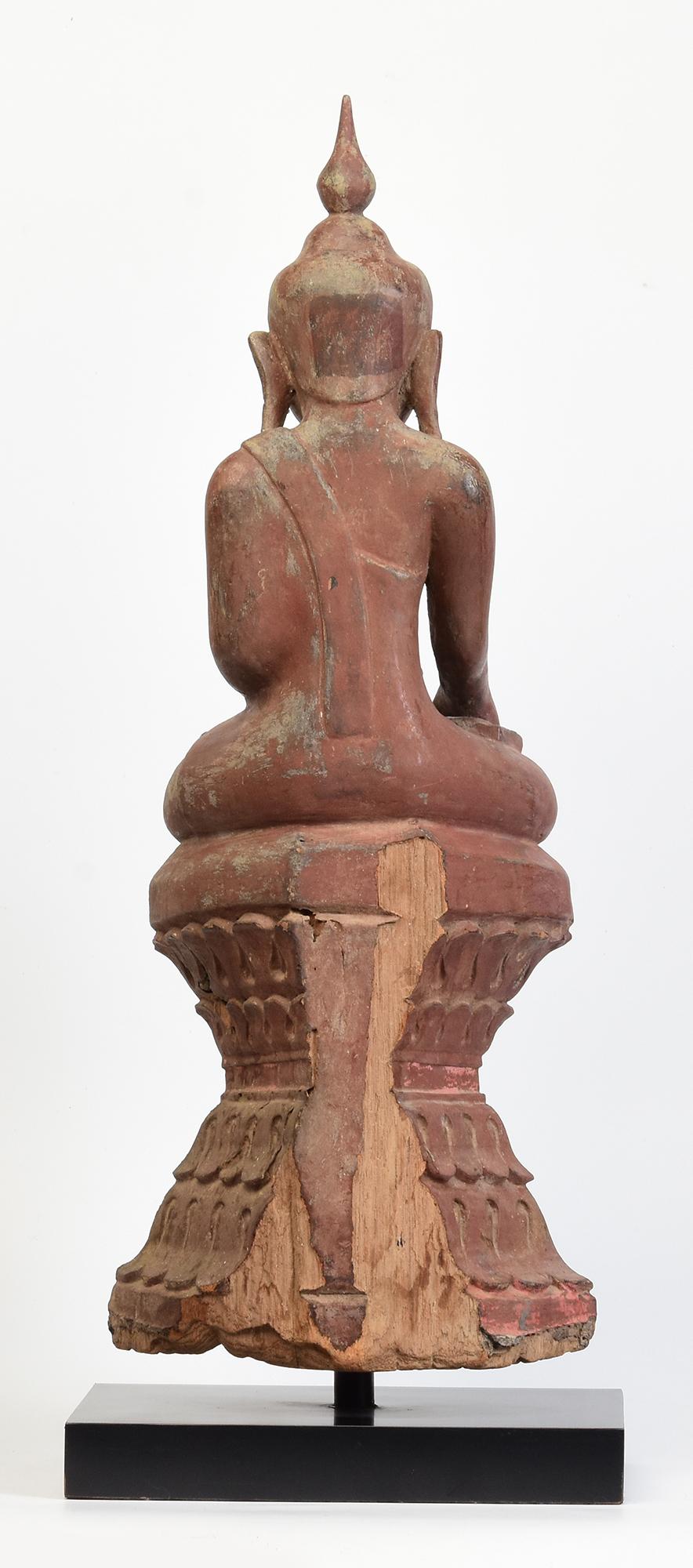 17th - 18th Century, Shan, Antique Burmese Wooden Seated Buddha For Sale 4