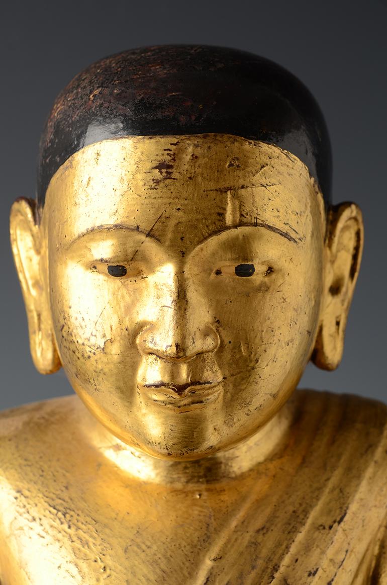 Hand-Carved 17th-18th Century, Shan, Antique Burmese Wooden Seated Monk / Disciple For Sale